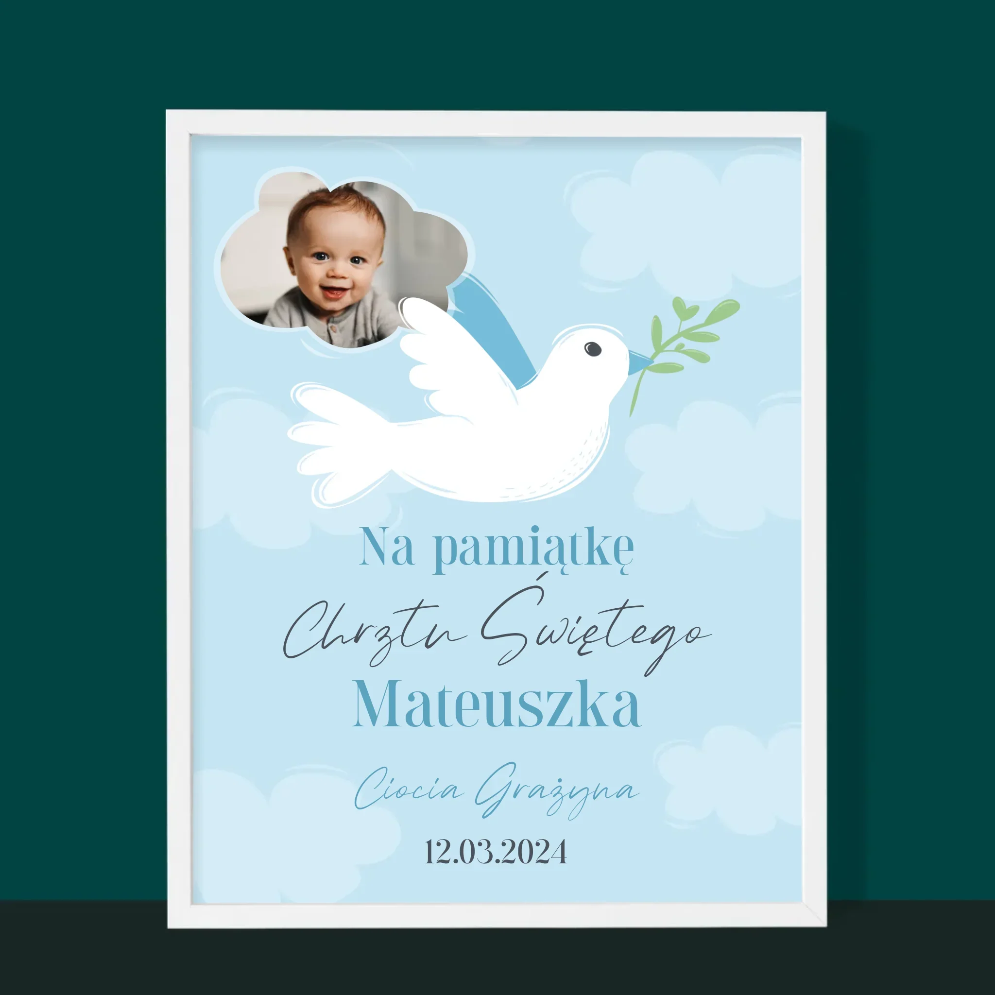Zdjęcie i Podpis: Pamiątka Chrztu Gołąbek - Wydruk Obramowany - Image 10