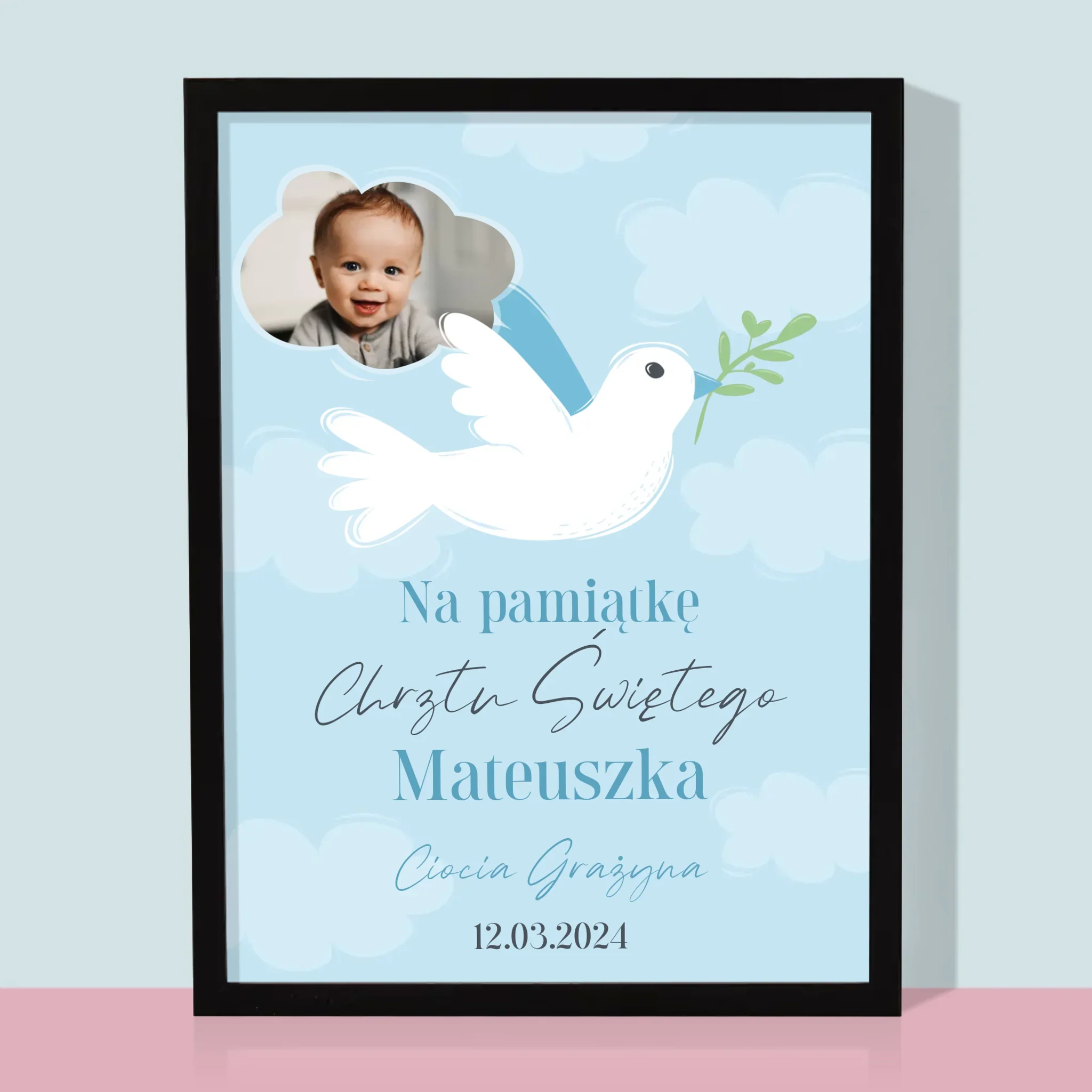 Zdjęcie i Podpis: Pamiątka Chrztu Gołąbek - Wydruk Obramowany - Image 5