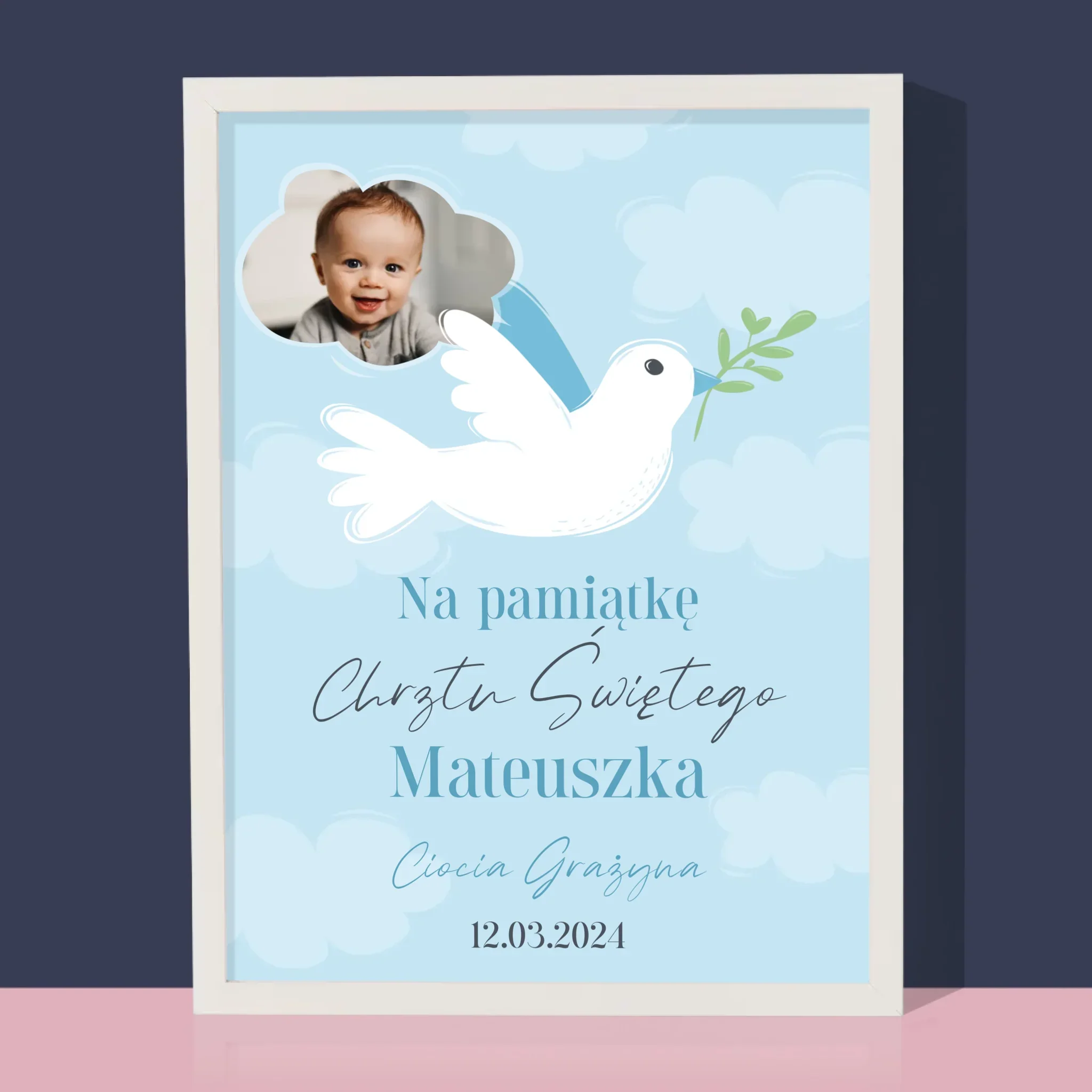 Zdjęcie i Podpis: Pamiątka Chrztu Gołąbek - Wydruk Obramowany - Image 8