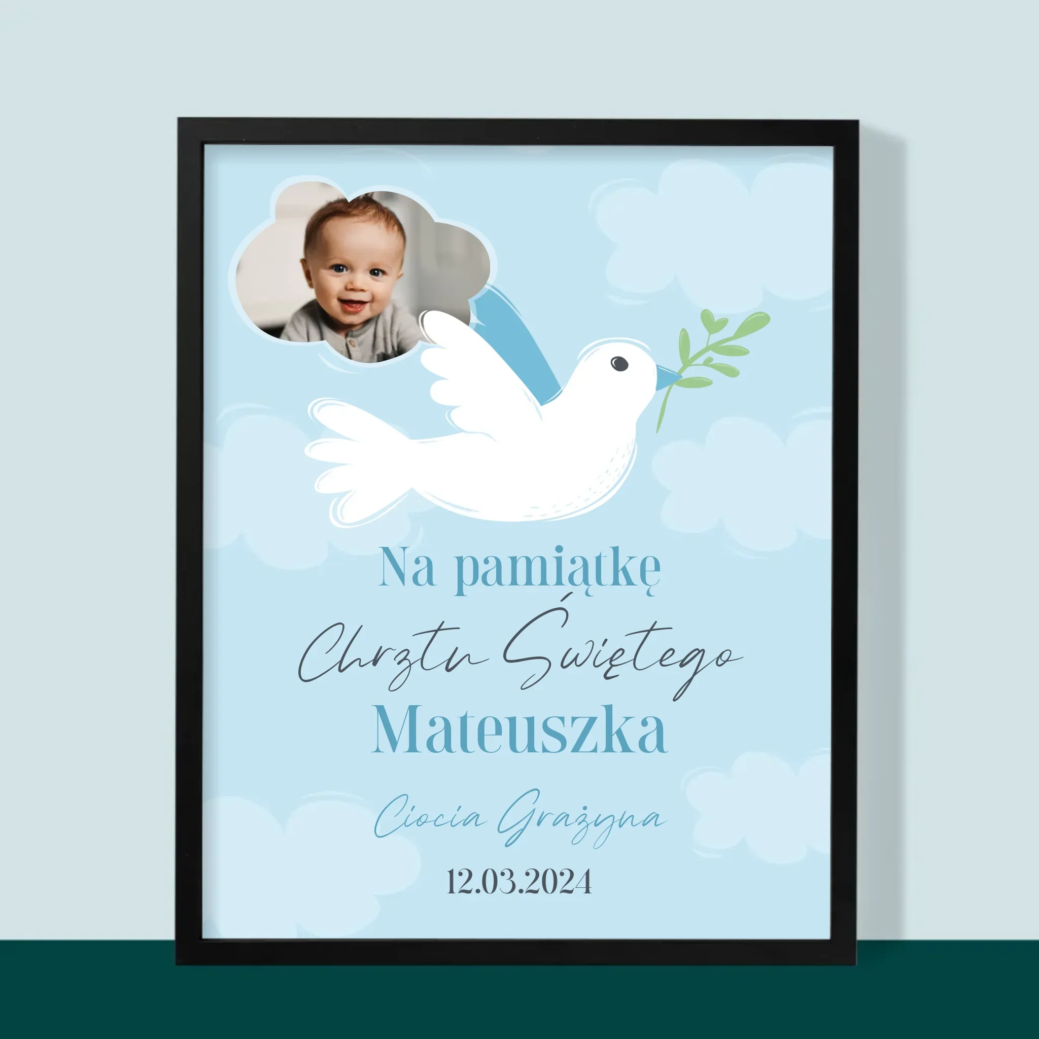 Zdjęcie i Podpis: Pamiątka Chrztu Gołąbek - Wydruk Obramowany - Image 9