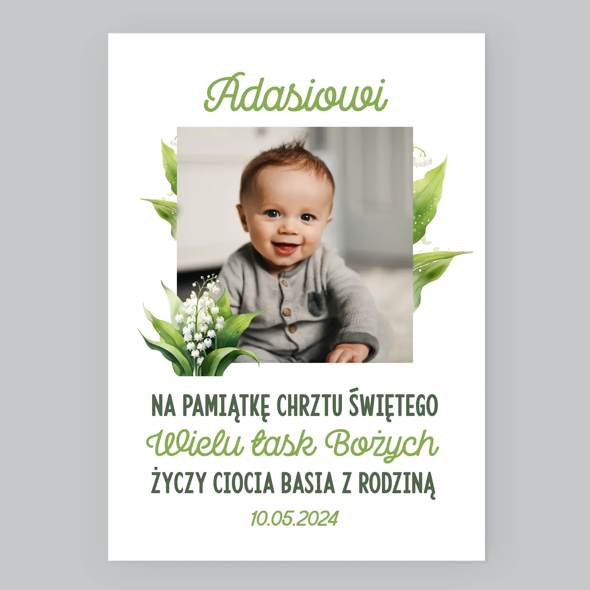 Zdjęcie i Podpis: Pamiątka Chrztu Konwalie - Wydruk Obramowany