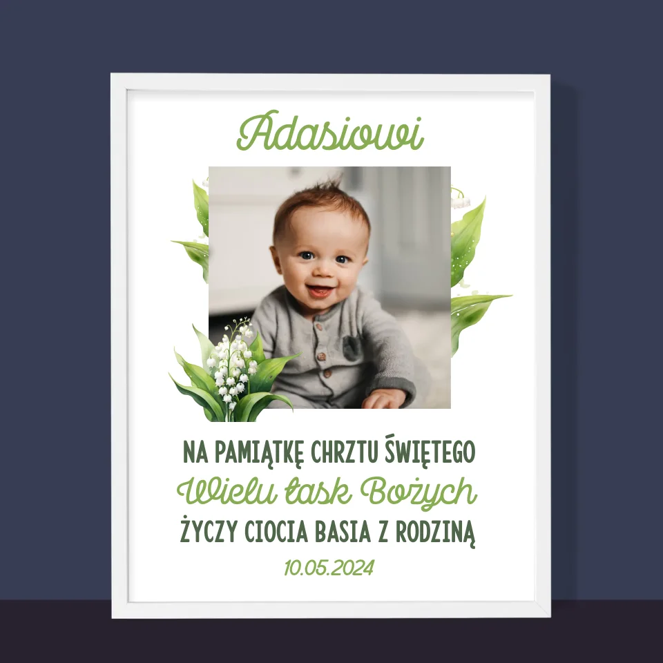 Zdjęcie i Podpis: Pamiątka Chrztu Konwalie - Wydruk Obramowany - Image 10
