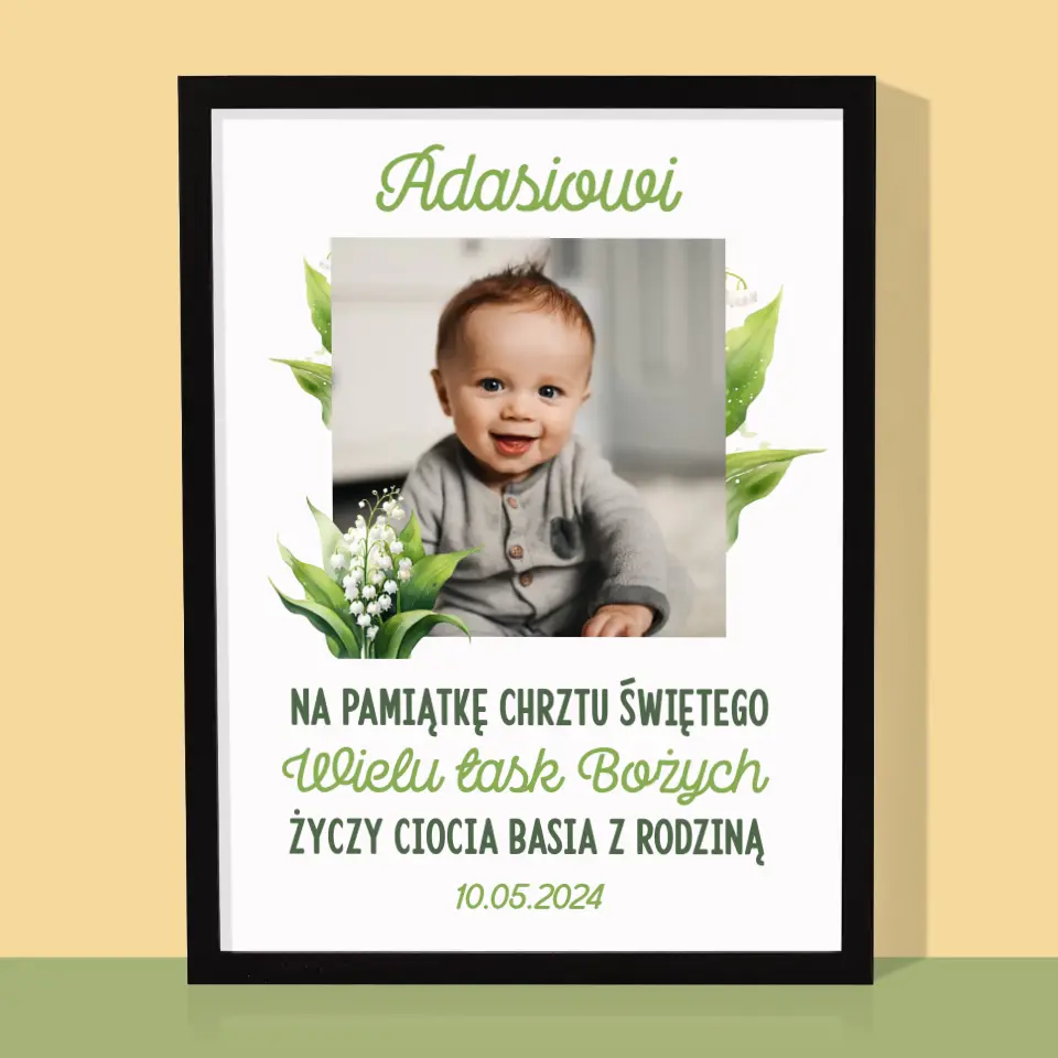 Zdjęcie i Podpis: Pamiątka Chrztu Konwalie - Wydruk Obramowany - Image 5