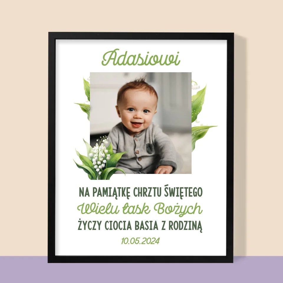 Zdjęcie i Podpis: Pamiątka Chrztu Konwalie - Wydruk Obramowany - Image 9