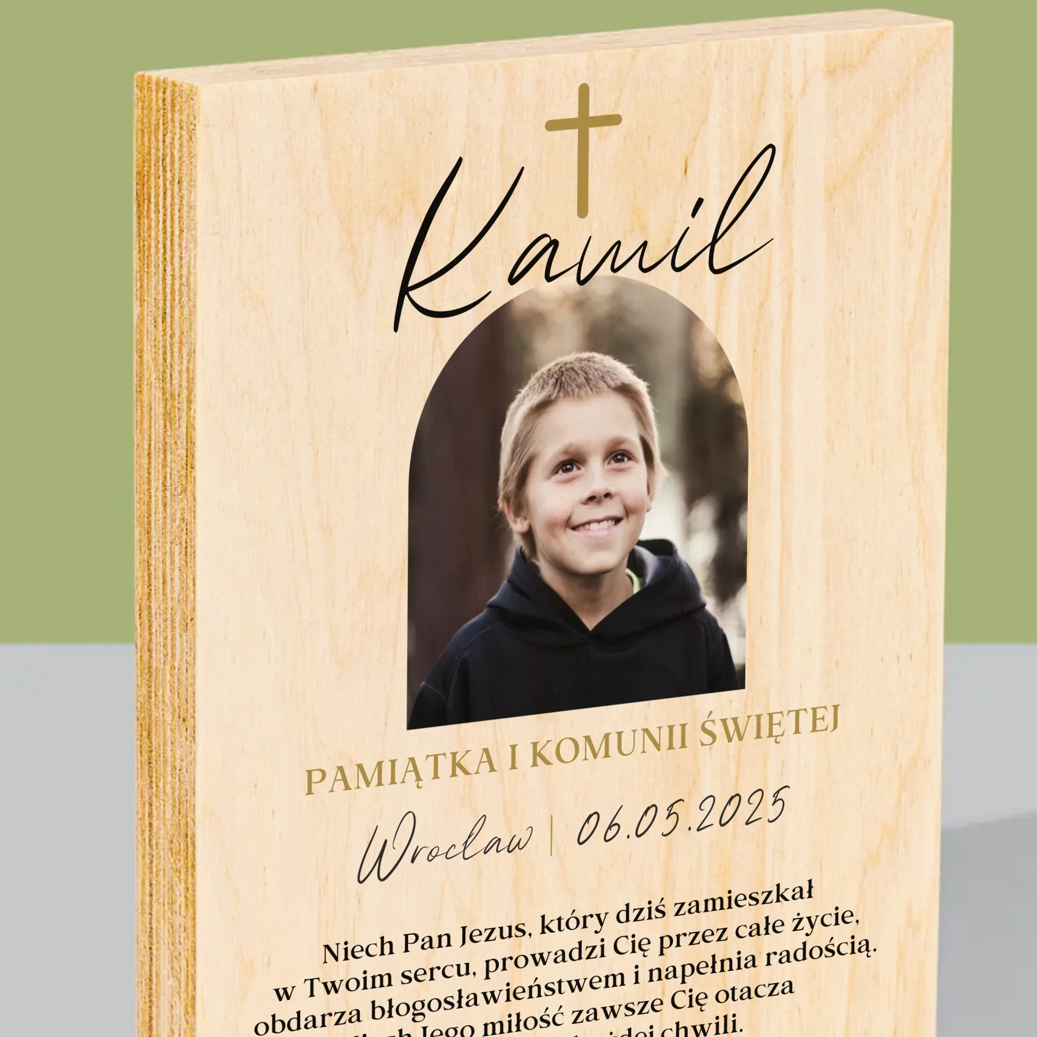Zdjęcie i Podpis: Pamiątka Komunii Klasyczna - Wydruk Na Drewnie - Image 2