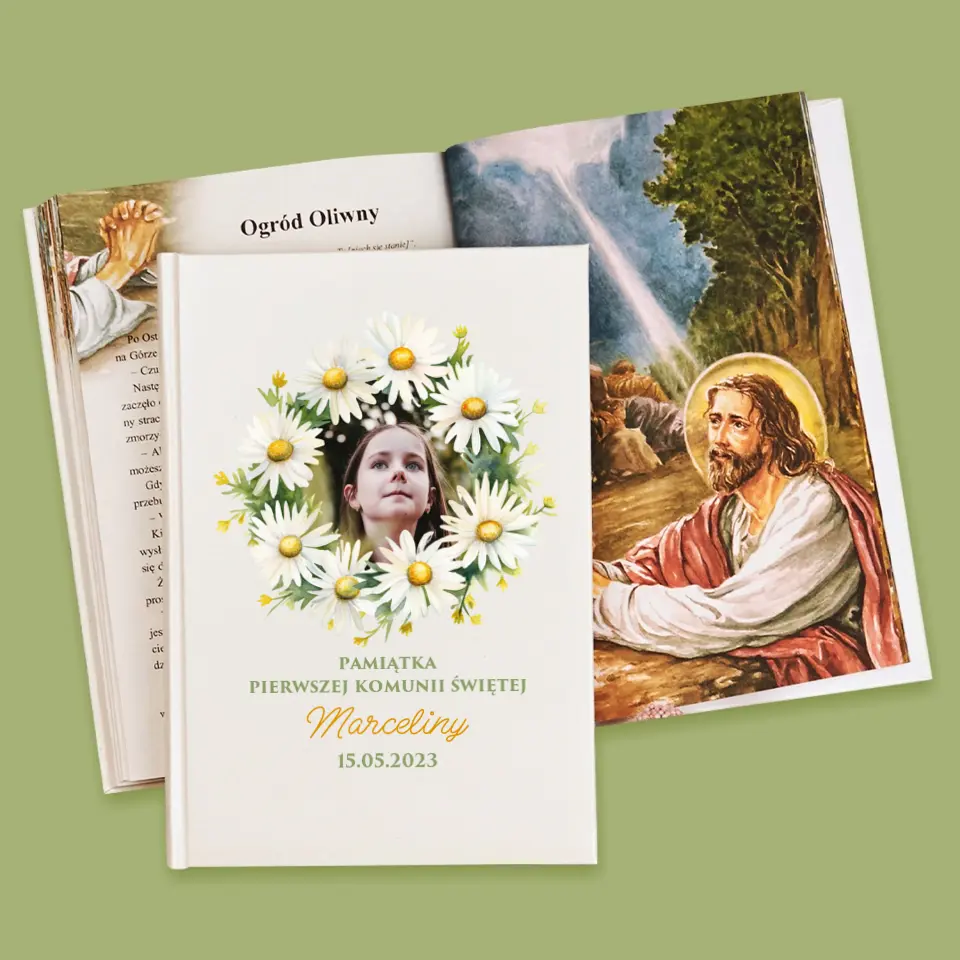 Zdjęcie i Podpis: Pamiątka Komunii Świętej Stokrotki - Biblia z Nadrukiem - Image 4