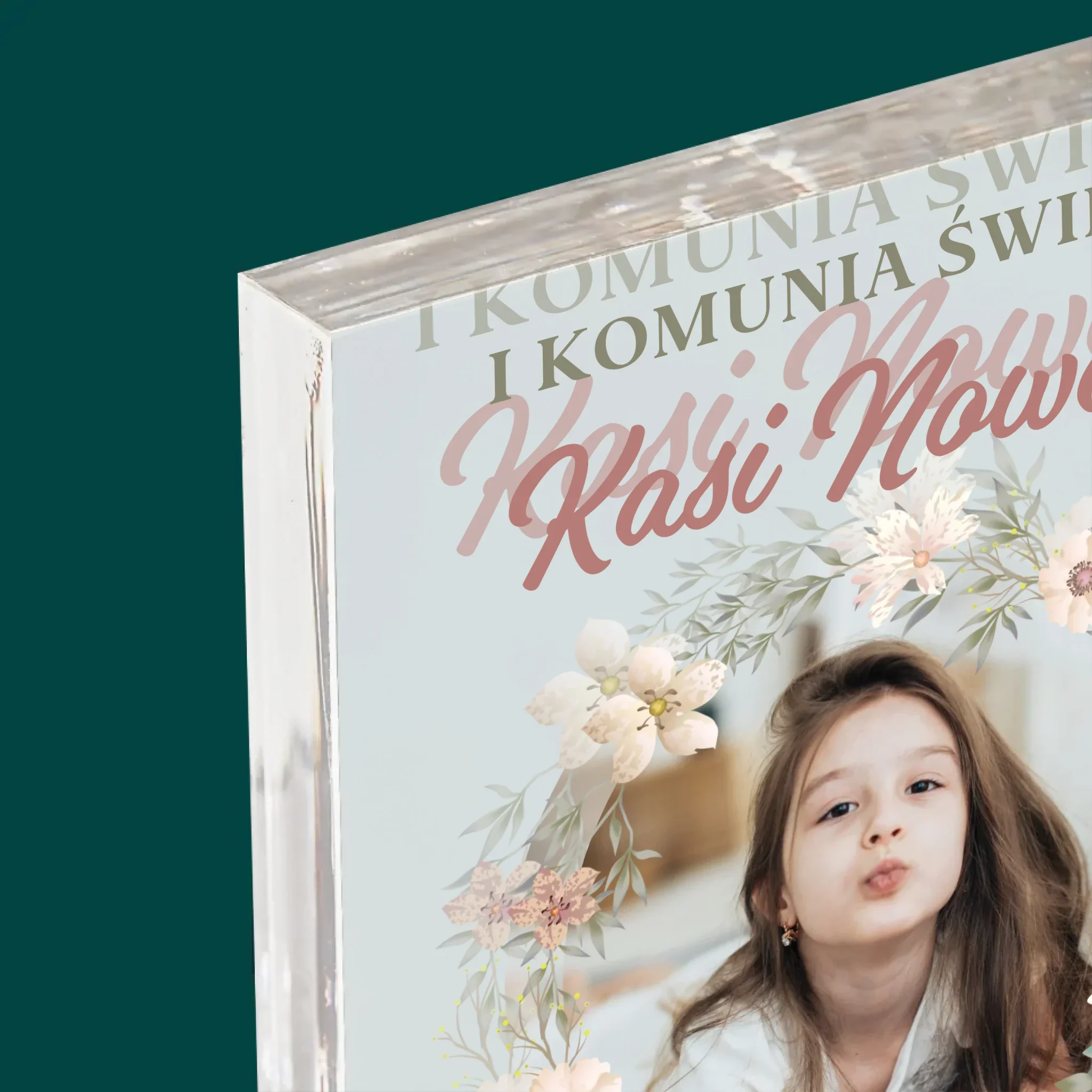 Zdjęcie i Podpis: Pierwsza Komunia Kwiaty - Blok Akrylowy z Nadrukiem - Image 4