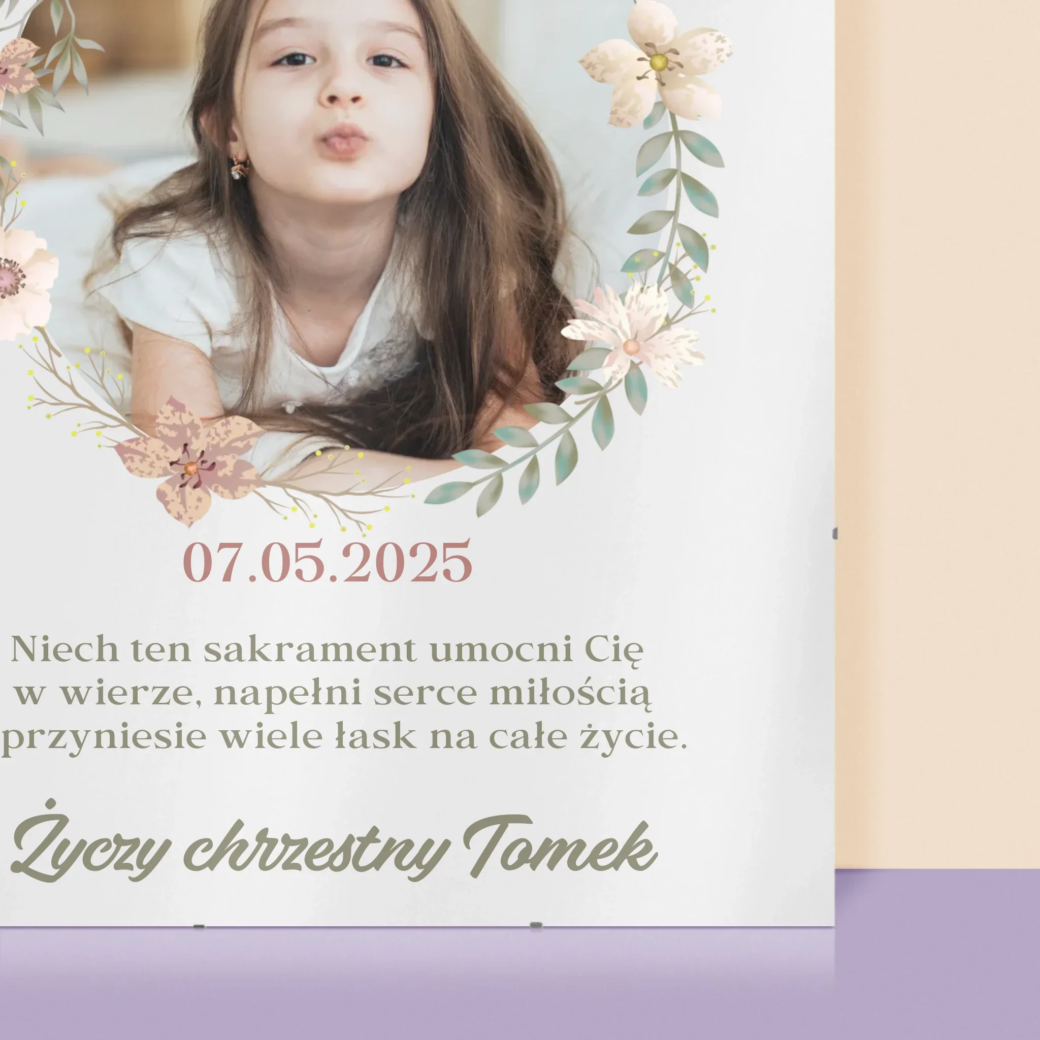 Zdjęcie i Podpis: Pierwsza Komunia Kwiaty - Personalizowany Plakat - Image 2