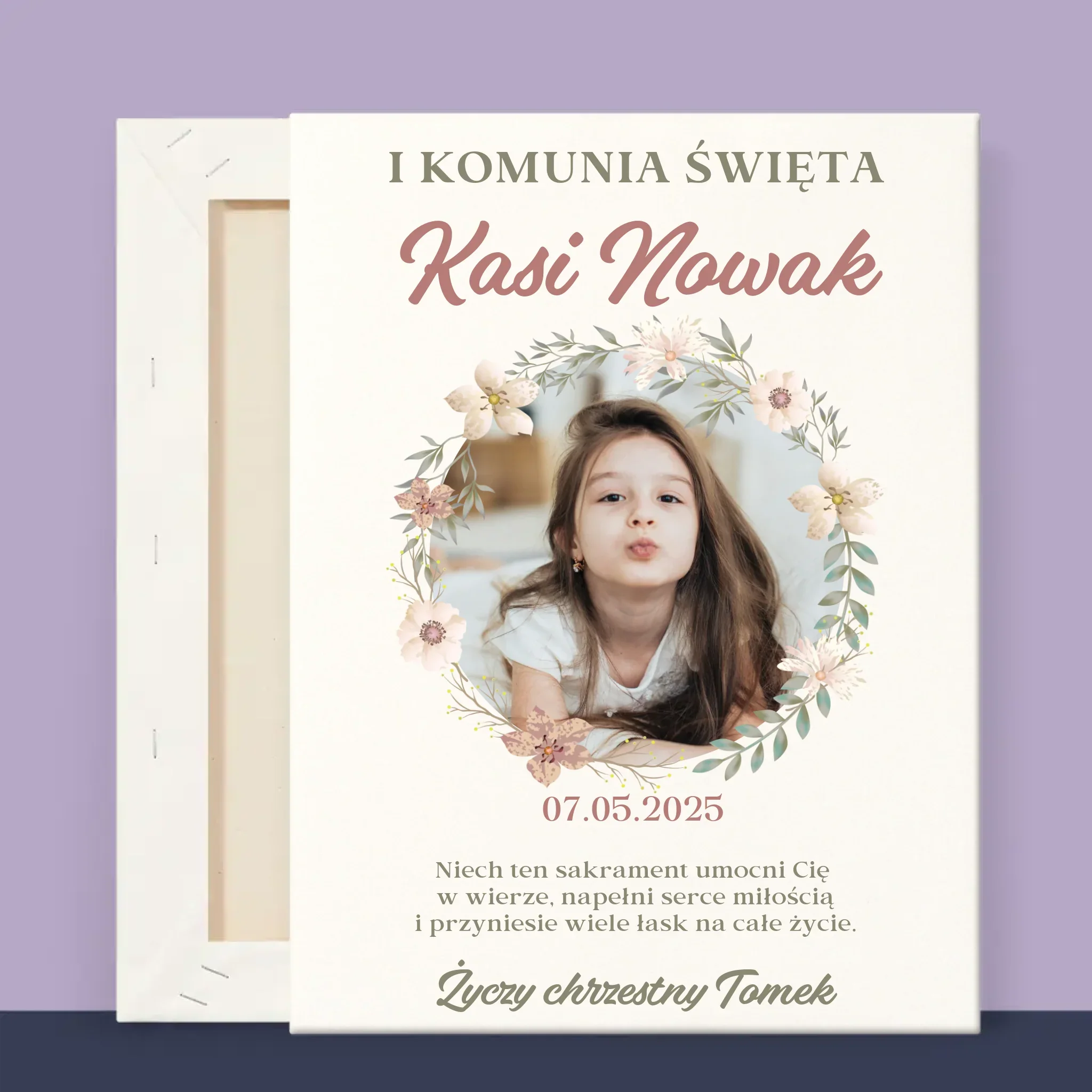 Zdjęcie i Podpis: Pierwsza Komunia Kwiaty - Wydruk Obramowany - Image 12