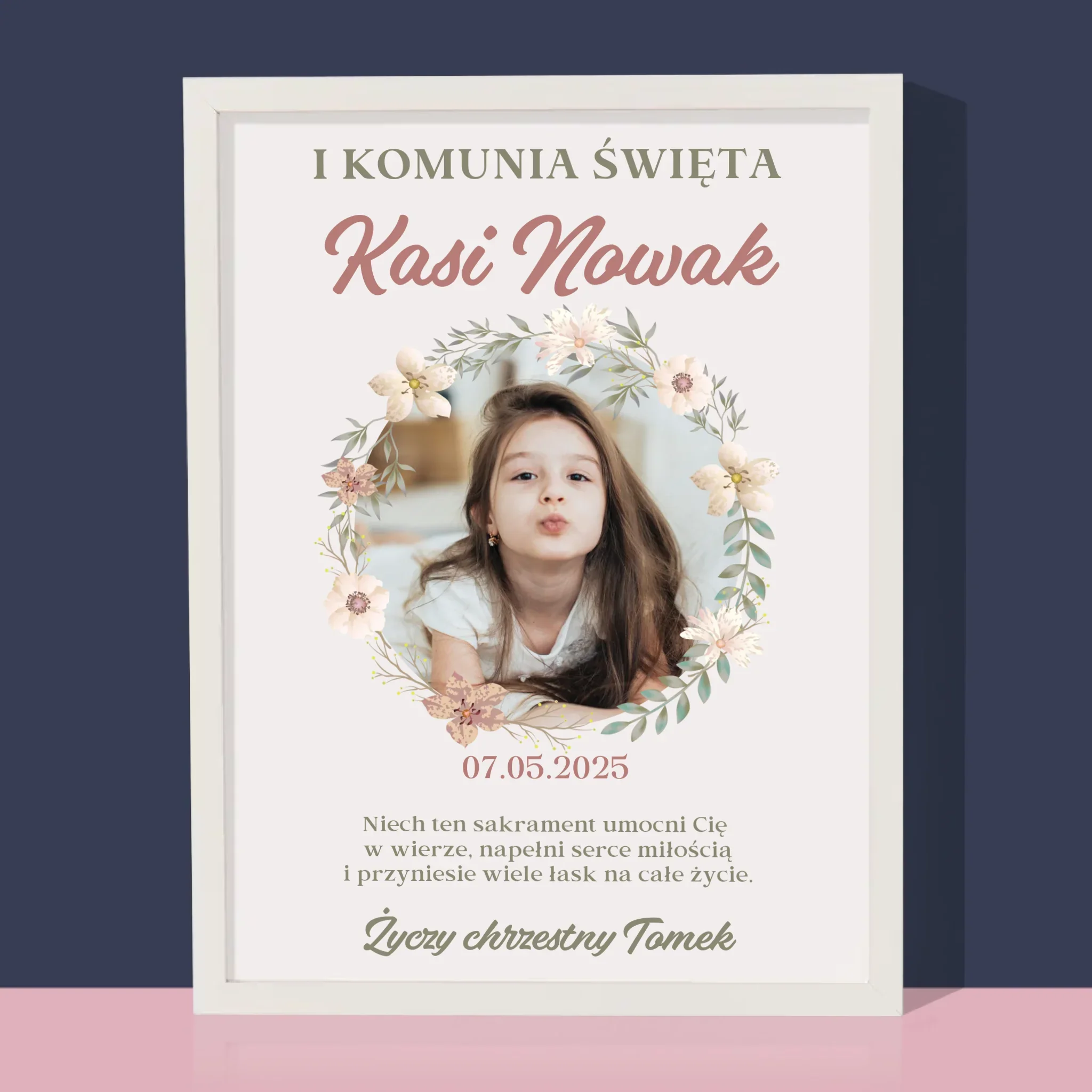 Zdjęcie i Podpis: Pierwsza Komunia Kwiaty - Wydruk Obramowany - Image 4