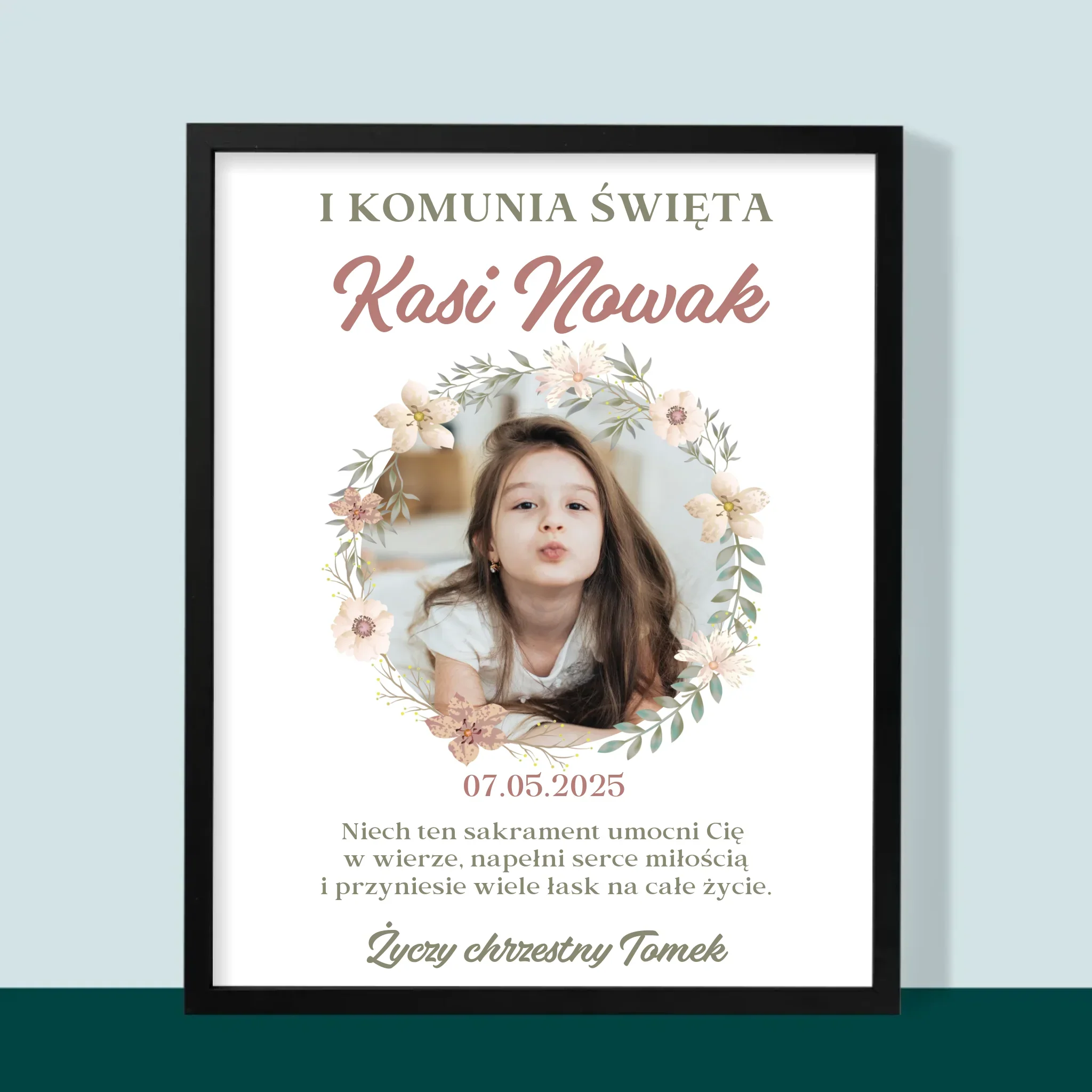 Zdjęcie i Podpis: Pierwsza Komunia Kwiaty - Wydruk Obramowany - Image 5