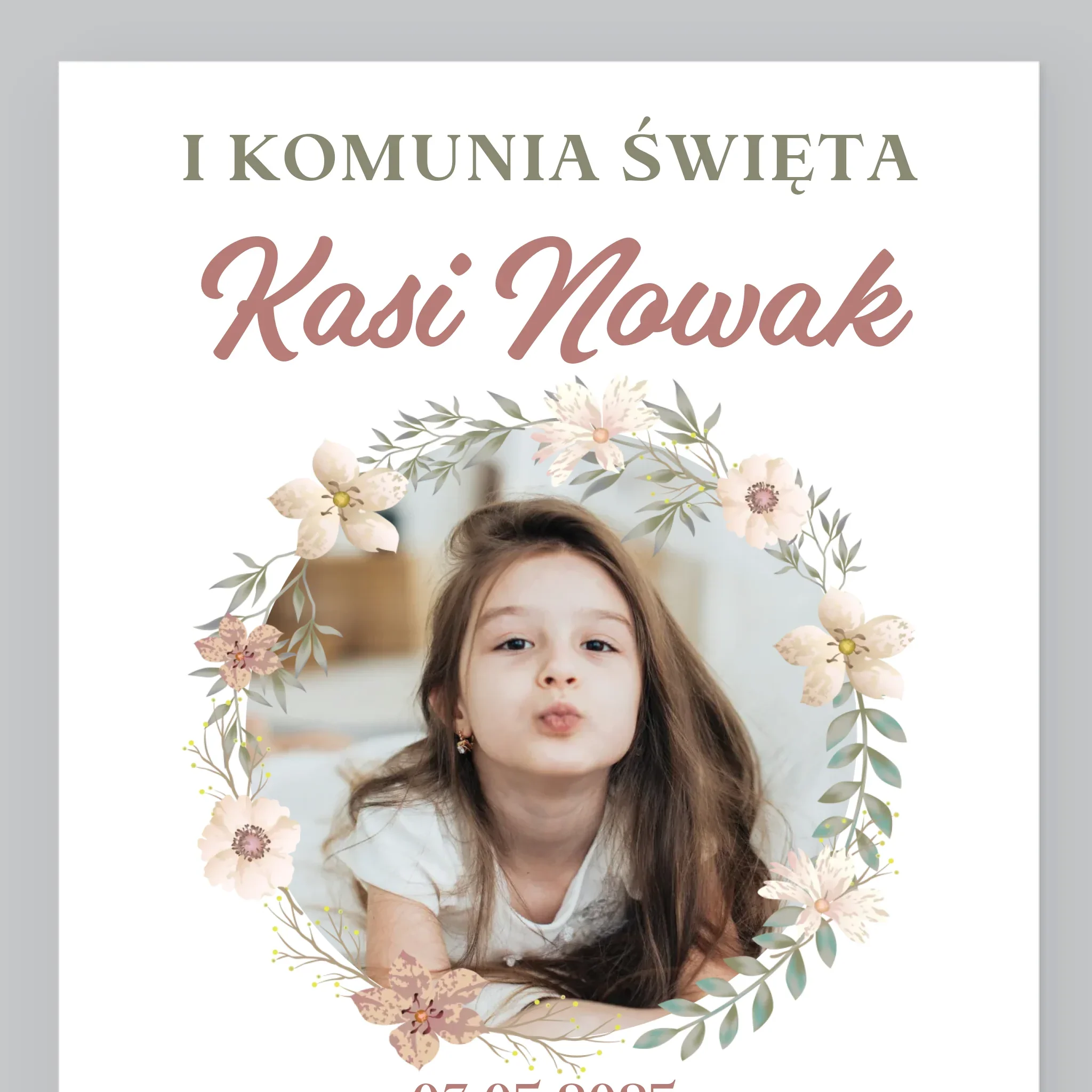 Zdjęcie i Podpis: Pierwsza Komunia Kwiaty - Wydruk Obramowany - Image 9