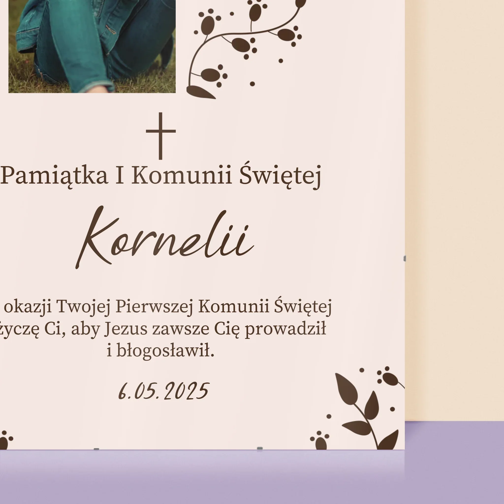 Zdjęcie i Podpis: Pierwsza Komunia Święta Listki - Personalizowany Plakat - Image 2
