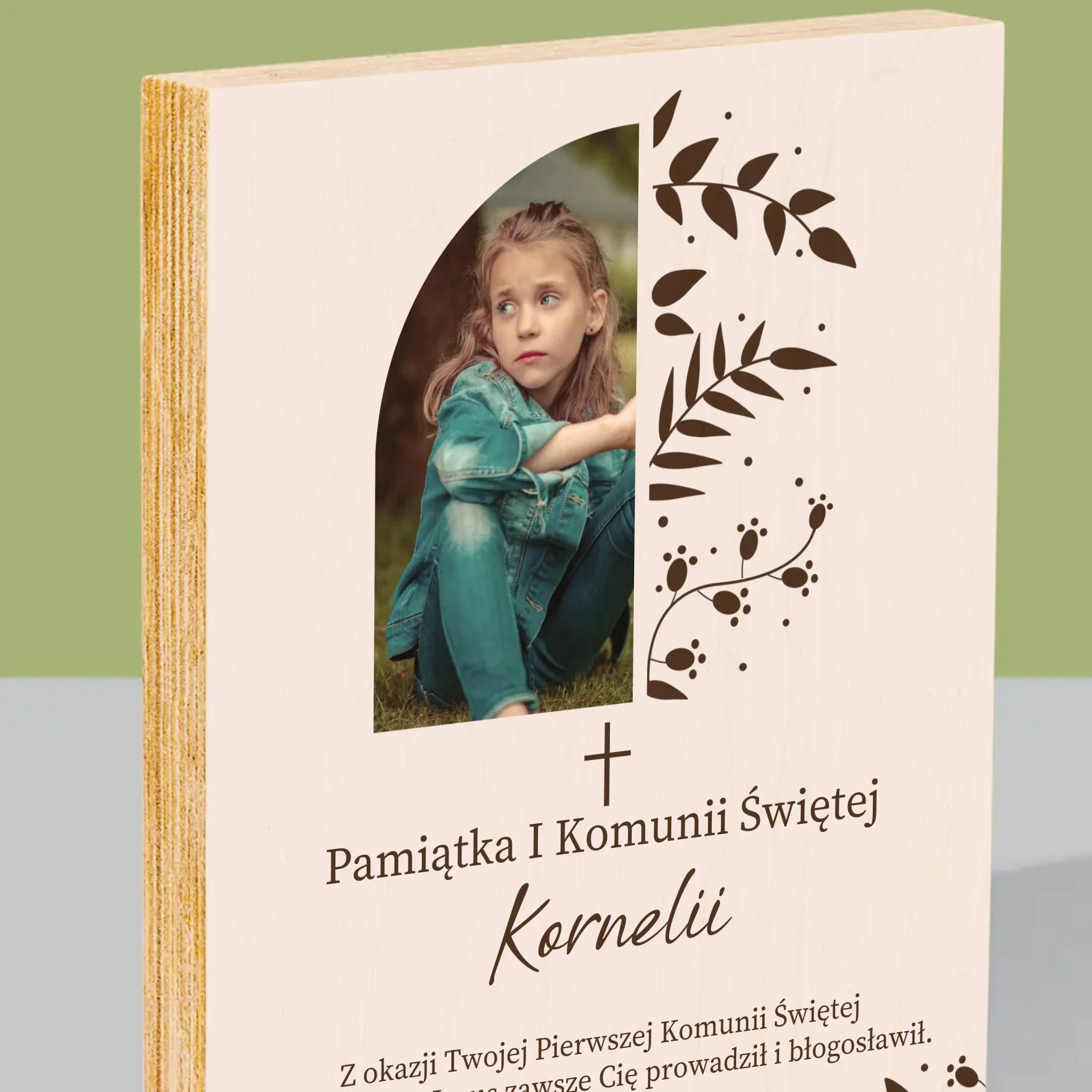 Zdjęcie i Podpis: Pierwsza Komunia Święta Listki - Wydruk Na Drewnie - Image 2
