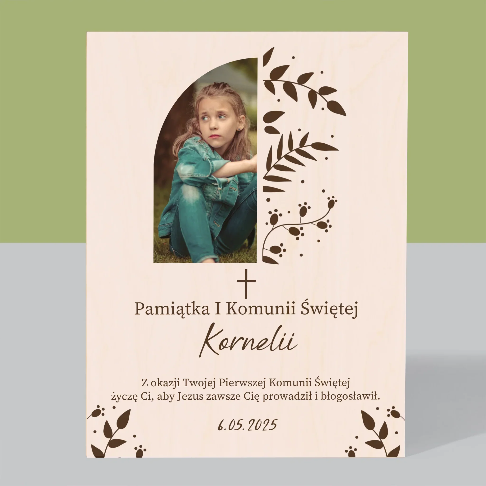 Zdjęcie i Podpis: Pierwsza Komunia Święta Listki - Wydruk Na Drewnie - Image 3