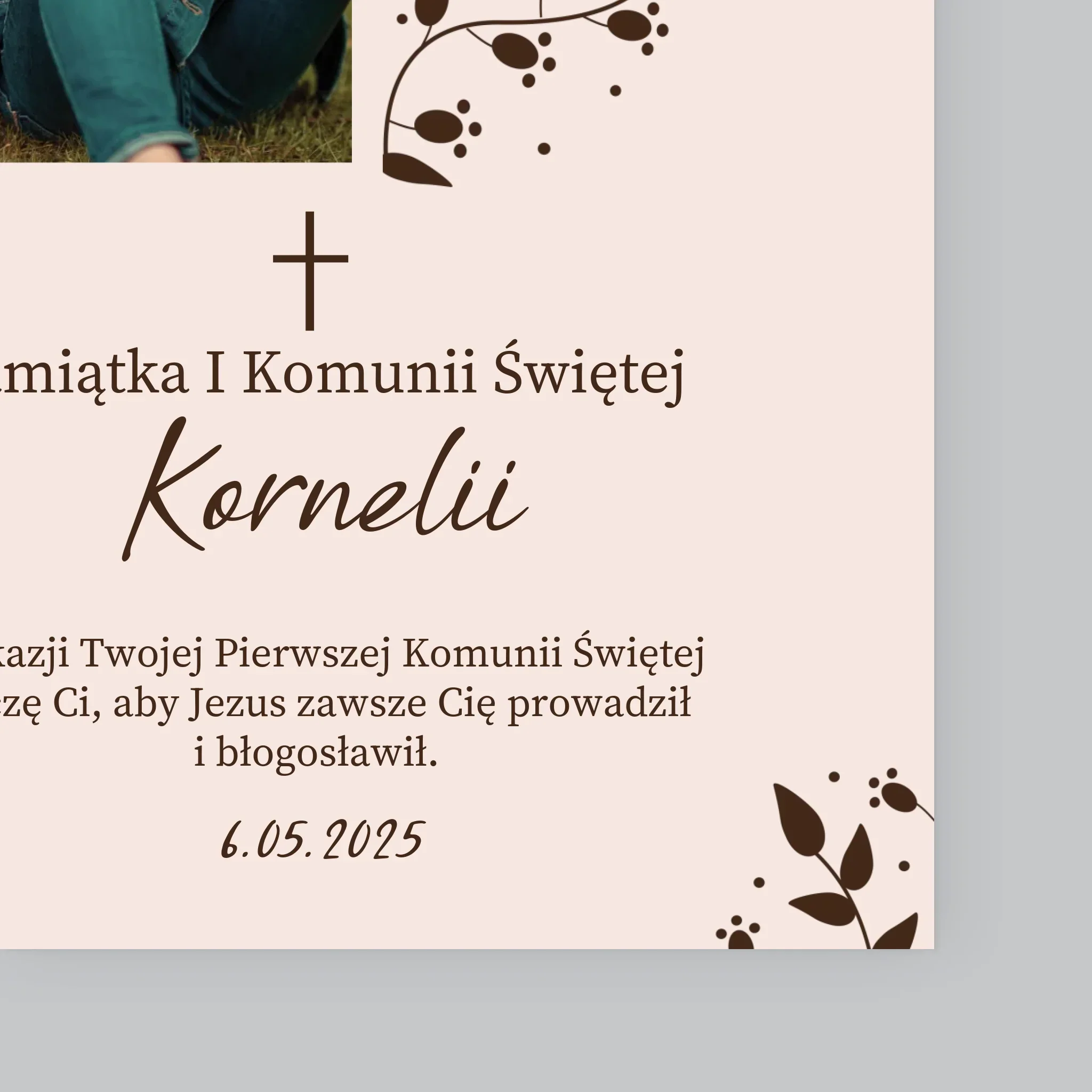 Zdjęcie i Podpis: Pierwsza Komunia Święta Listki - Wydruk Obramowany - Image 11