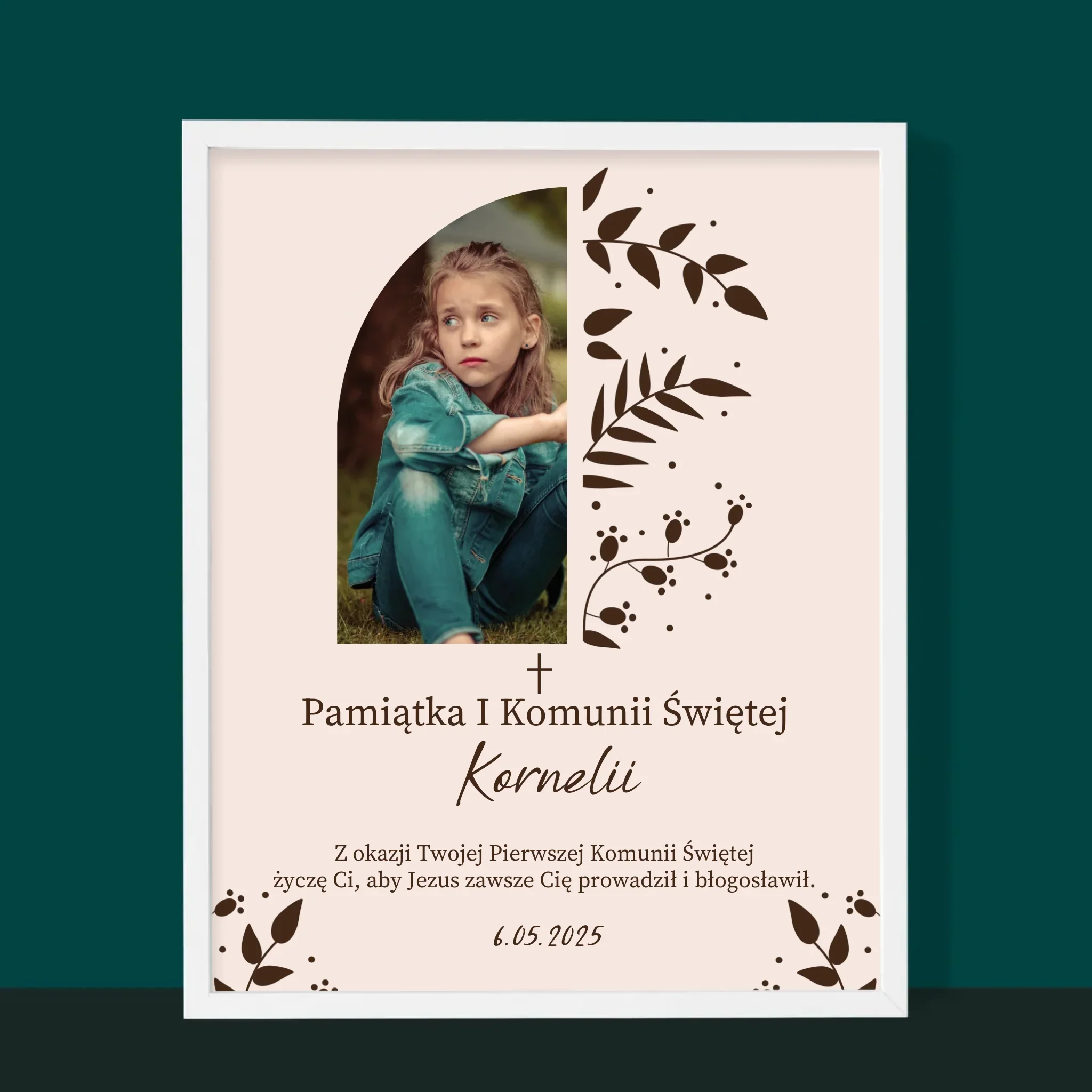 Zdjęcie i Podpis: Pierwsza Komunia Święta Listki - Wydruk Obramowany - Image 6