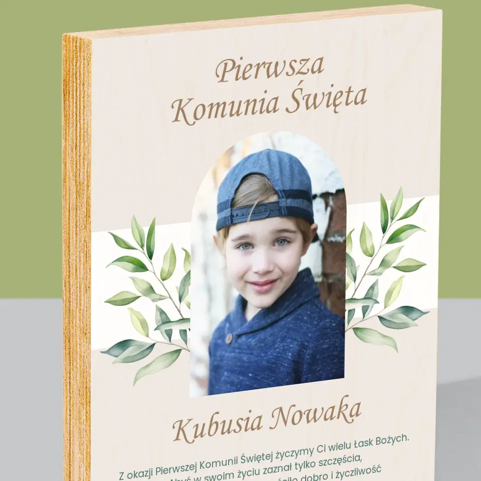 Zdjęcie i Podpis: Pierwsza Komunia Święta Życzenia - Wydruk Na Drewnie - Image 2