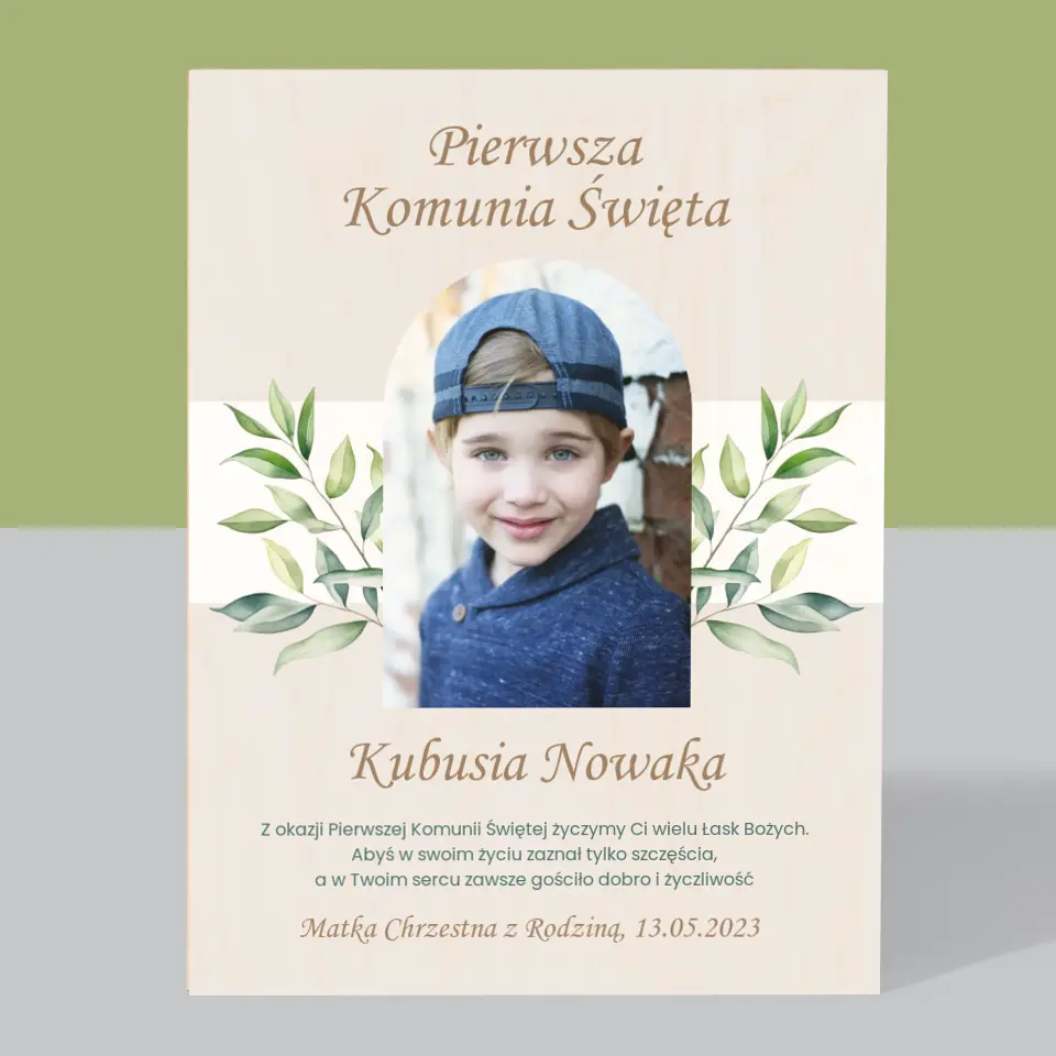 Zdjęcie i Podpis: Pierwsza Komunia Święta Życzenia - Wydruk Na Drewnie - Image 3