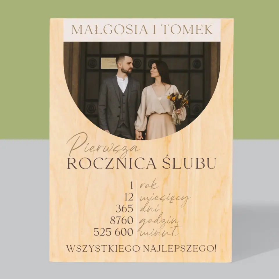 Zdjęcie I Podpis: Pierwsza Rocznica Ślubu - Wydruk Na Drewnie - Image 3