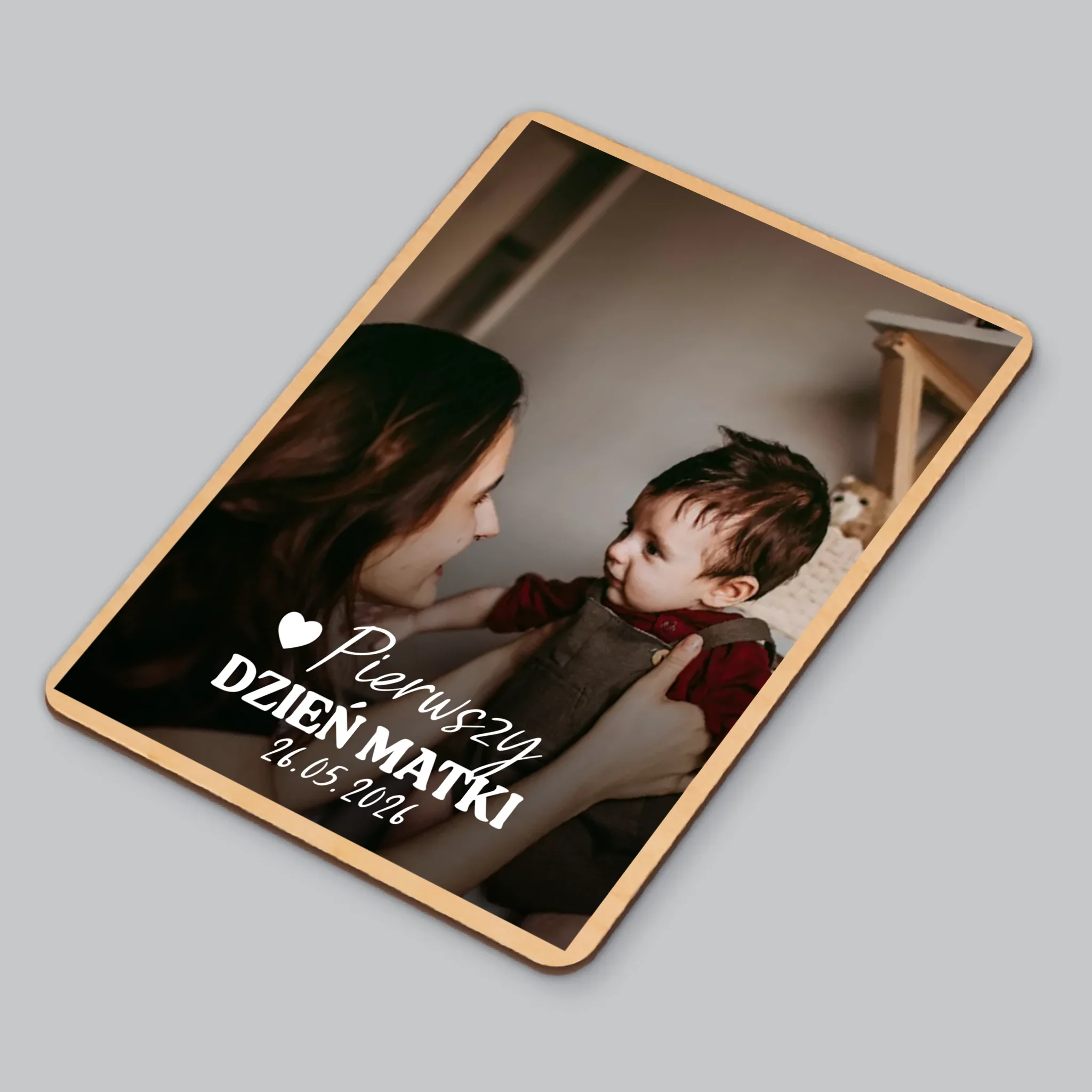 Zdjęcie i Podpis: Pierwszy Dzień Matki Serce - Magnes Drewniany - Image 3