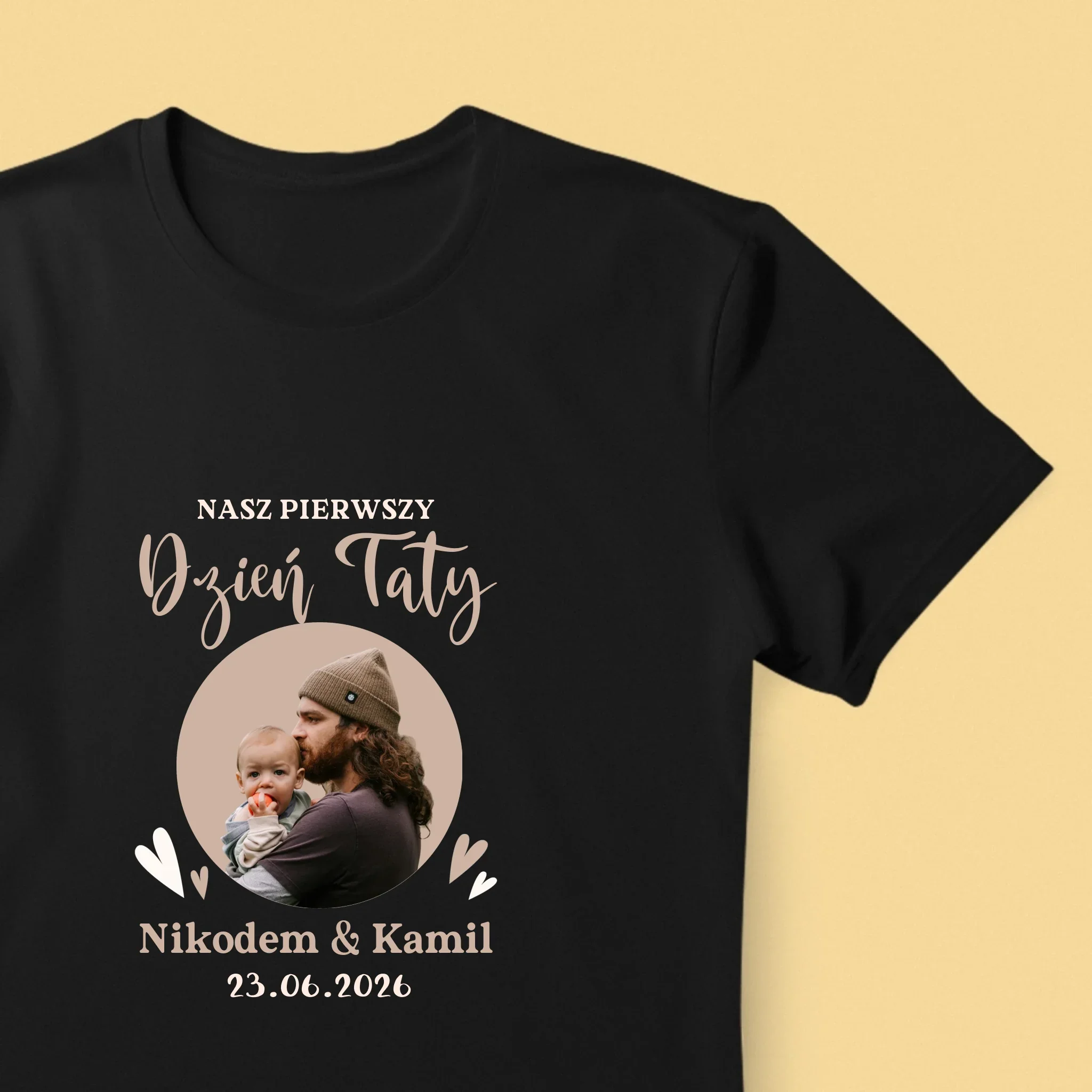 Zdjęcie i Podpis: Pierwszy Dzień Taty Zdjęcie w Kole - Koszulka Męska z Nadrukiem - Image 8
