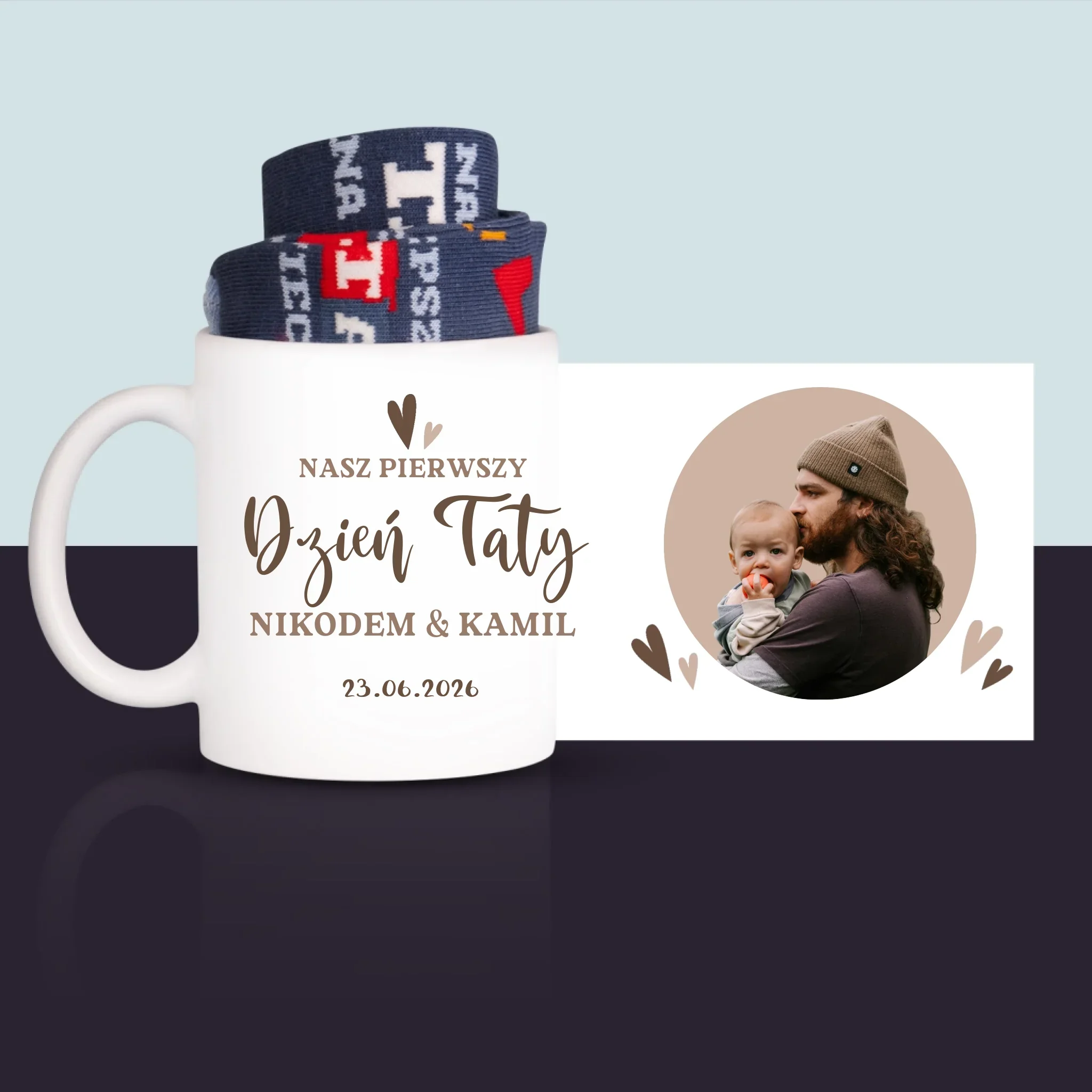 Zdjęcie i Podpis: Pierwszy Dzień Taty Zdjęcie w Kole - Skarpetki w Kubku Dla Taty - Image 3