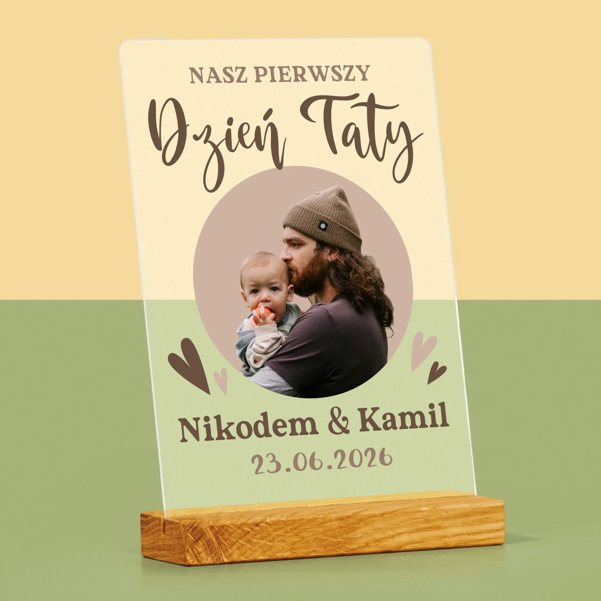 Zdjęcie i Podpis: Pierwszy Dzień Taty Zdjęcie w Kole - Wydruk Na Szkle Akrylowym