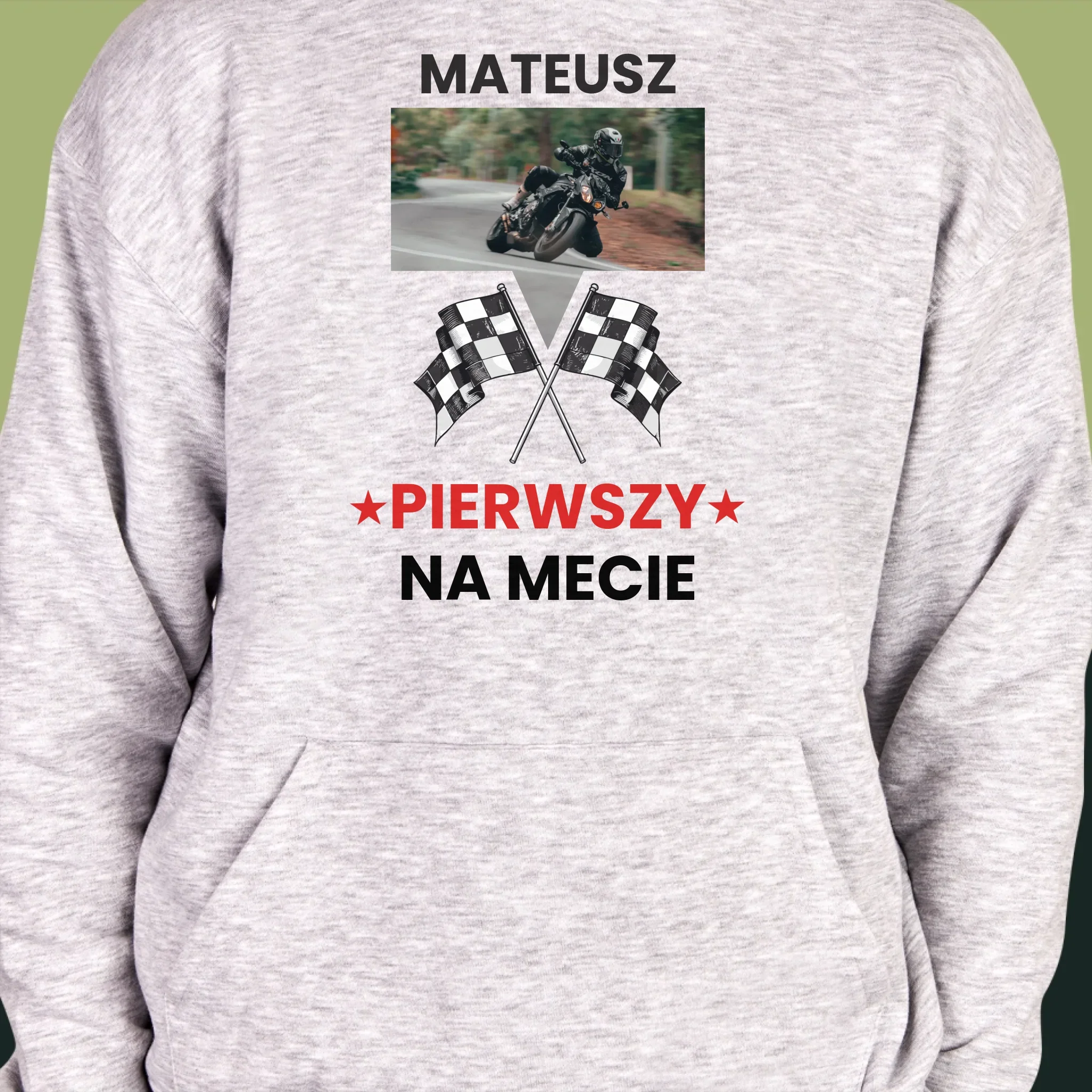 Zdjęcie I Podpis: Pierwszy Na Mecie - Bluza Męska Z Kapturem - Image 6
