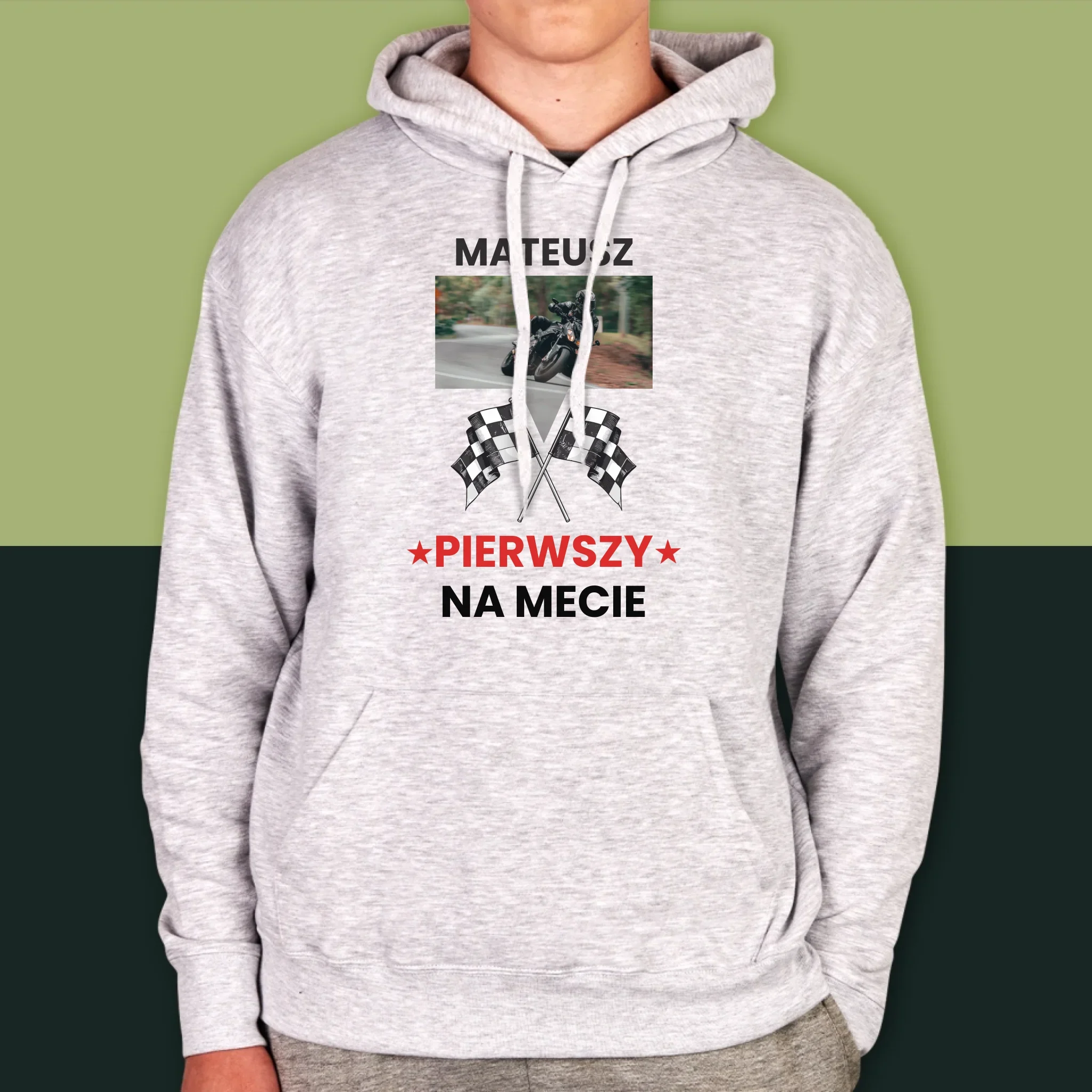 Zdjęcie I Podpis: Pierwszy Na Mecie - Bluza Męska Z Kapturem - Image 8