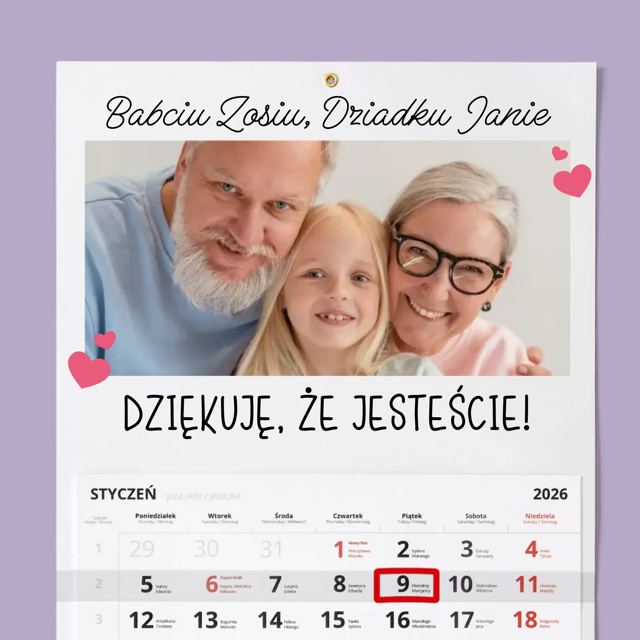 Zdjęcie i Podpis: Podziękowania Dla Dziadków - Personalizowany Kalendarz Jednodzielny - Image 2