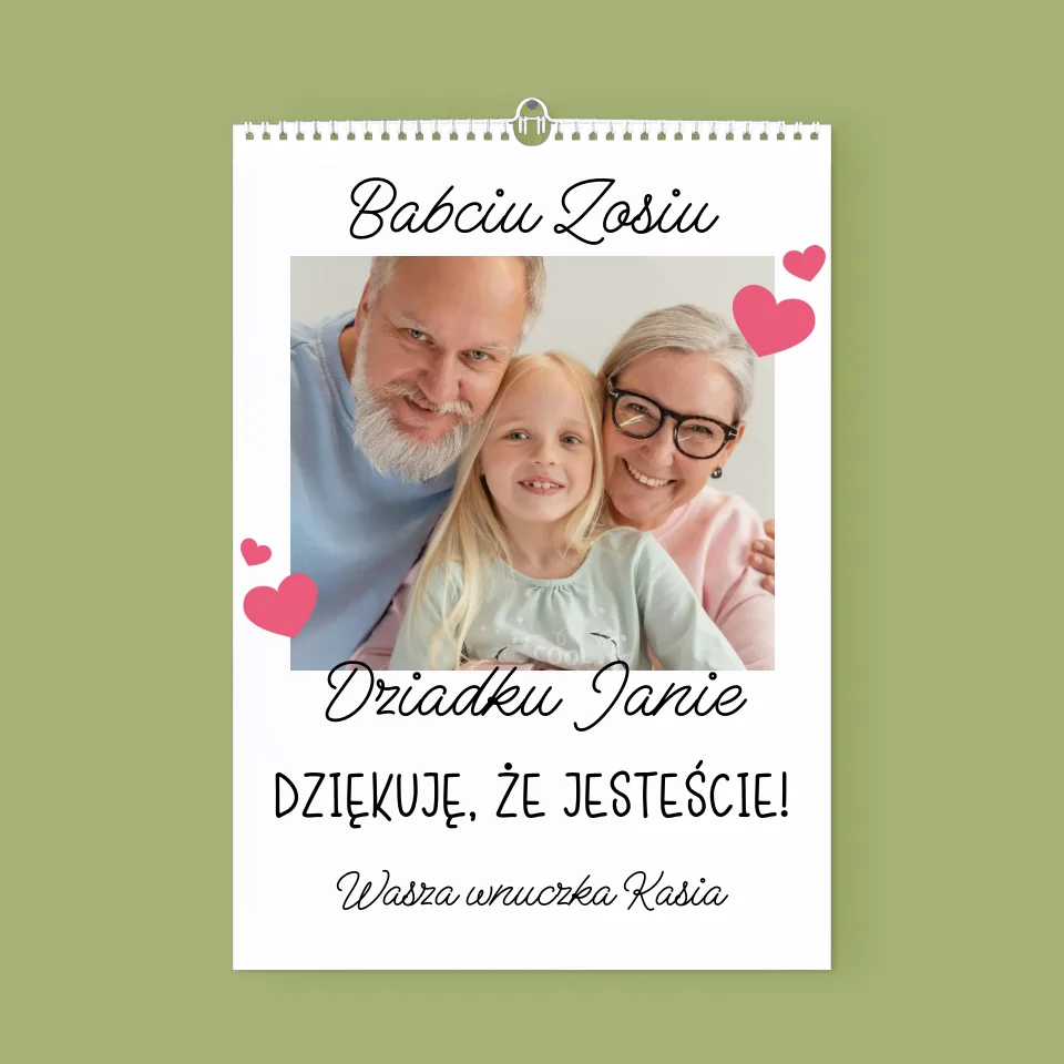 Zdjęcie i Podpis: Podziękowania Dla Dziadków - Personalizowany Kalendarz Ścienny