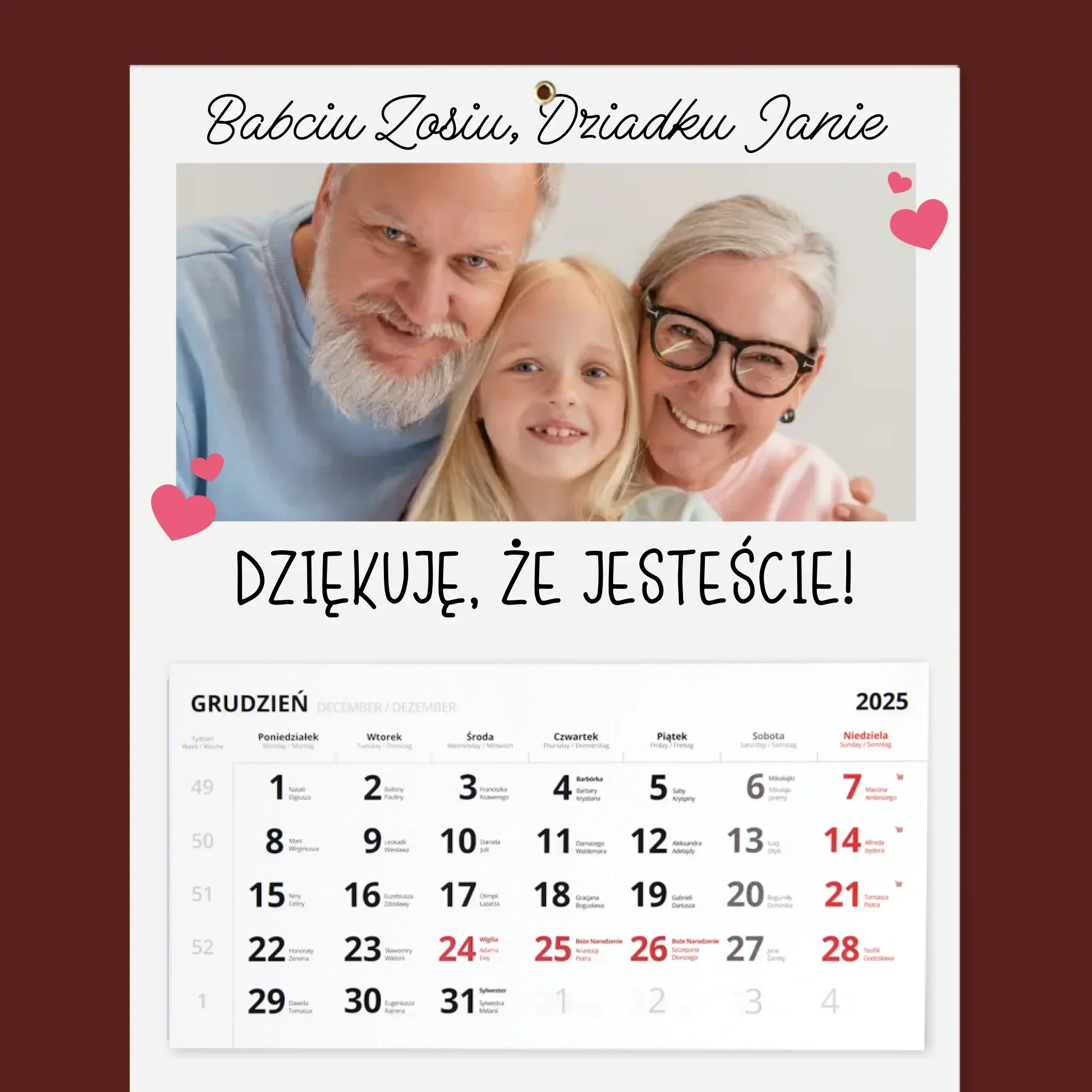 Zdjęcie i Podpis: Podziękowania Dla Dziadków - Personalizowany Kalendarz Trójdzielny - Image 2