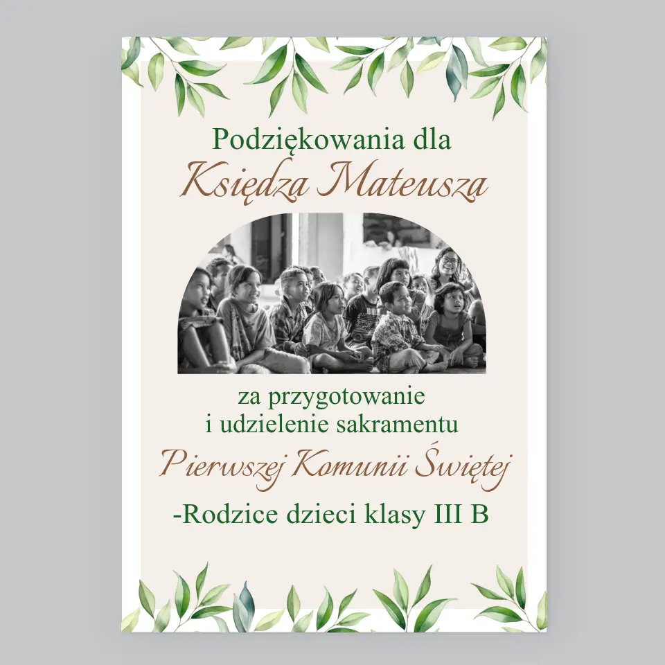 Zdjęcie i Podpis: Podziękowania Dla Księdza Komunia - Wydruk Obramowany