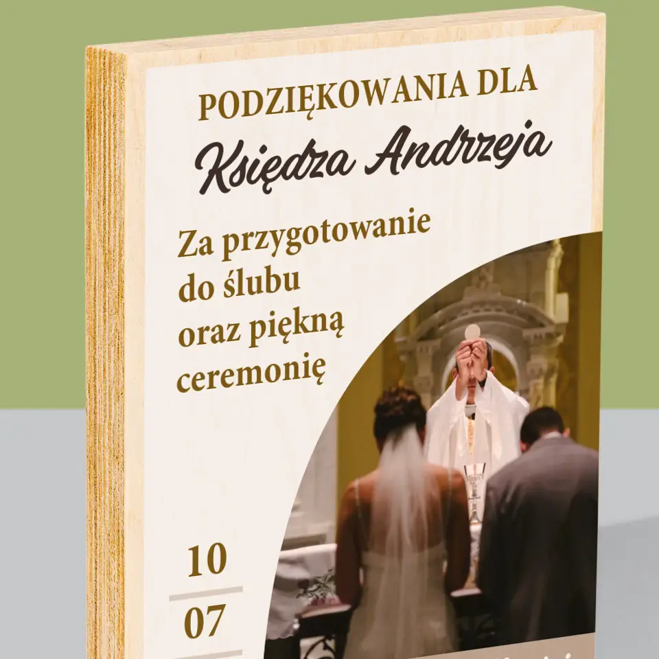Zdjęcie i Podpis: Podziękowania Dla Księdza Ślub - Wydruk Na Drewnie - Image 2