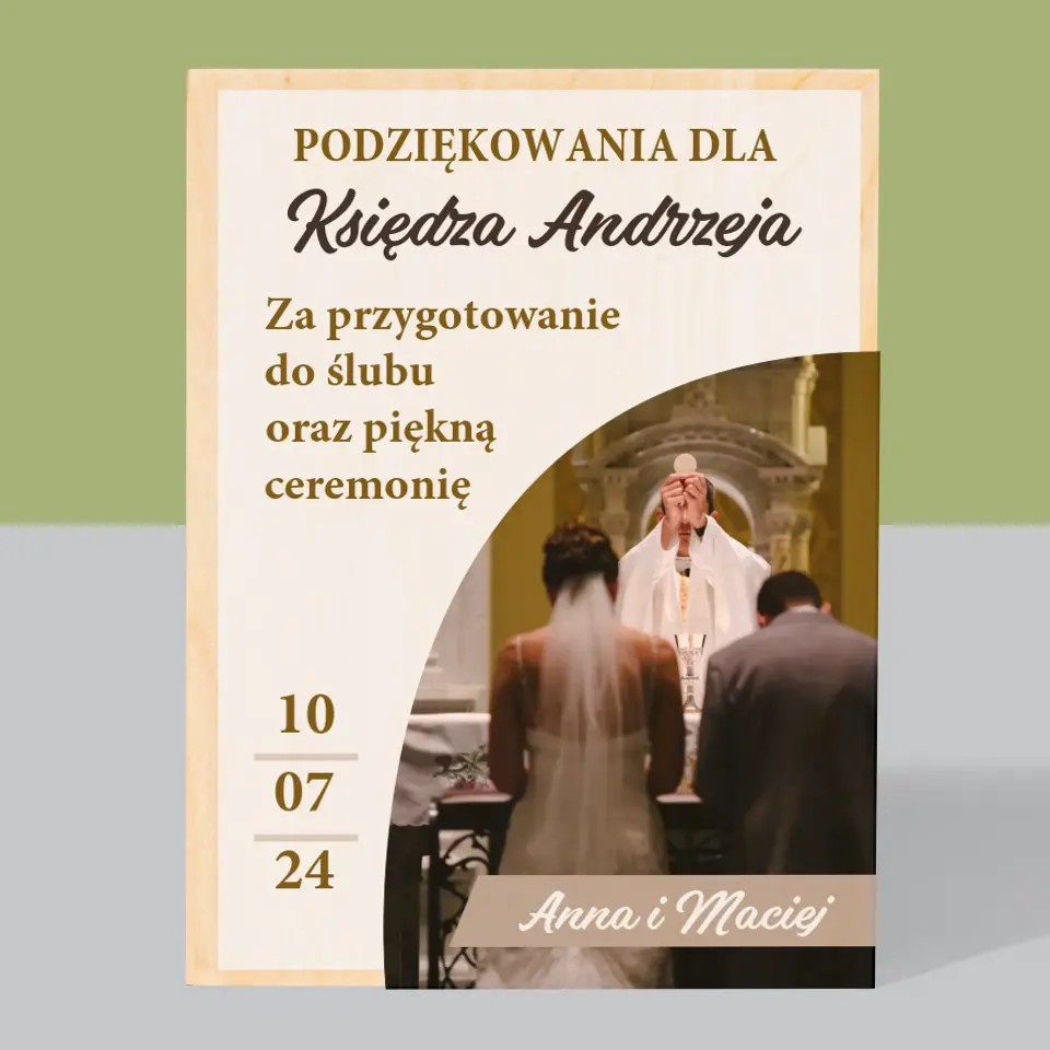 Zdjęcie i Podpis: Podziękowania Dla Księdza Ślub - Wydruk Na Drewnie - Image 3
