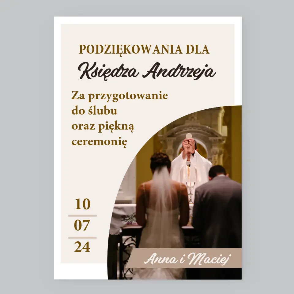 Zdjęcie i Podpis: Podziękowania Dla Księdza Ślub - Wydruk Obramowany