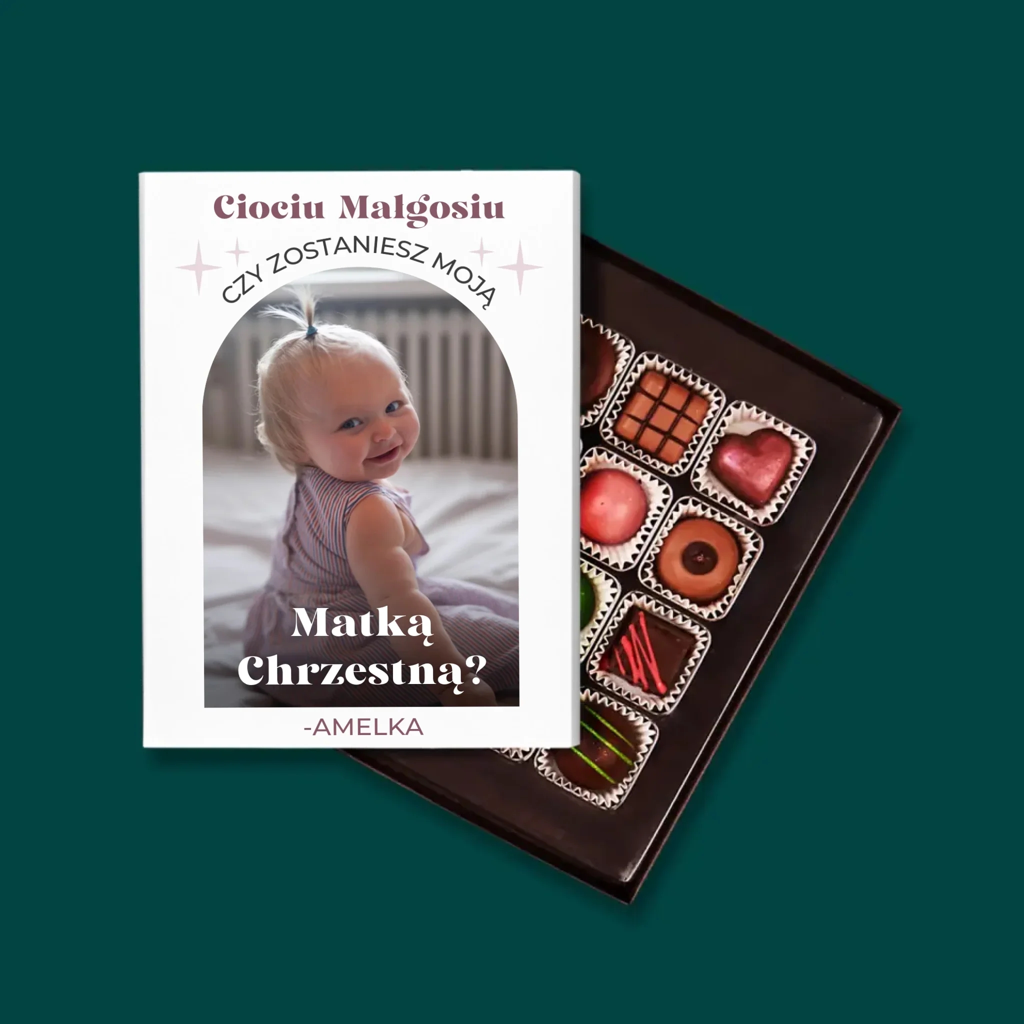Zdjęcie i Podpis: Prośba O Bycie Chrzestną Elegant - Personalizowane Praliny