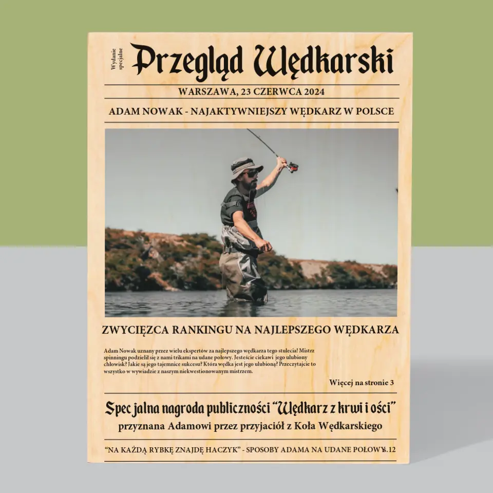 Zdjęcie i Podpis: Przegląd Wędkarski - Wydruk Na Drewnie - Image 3