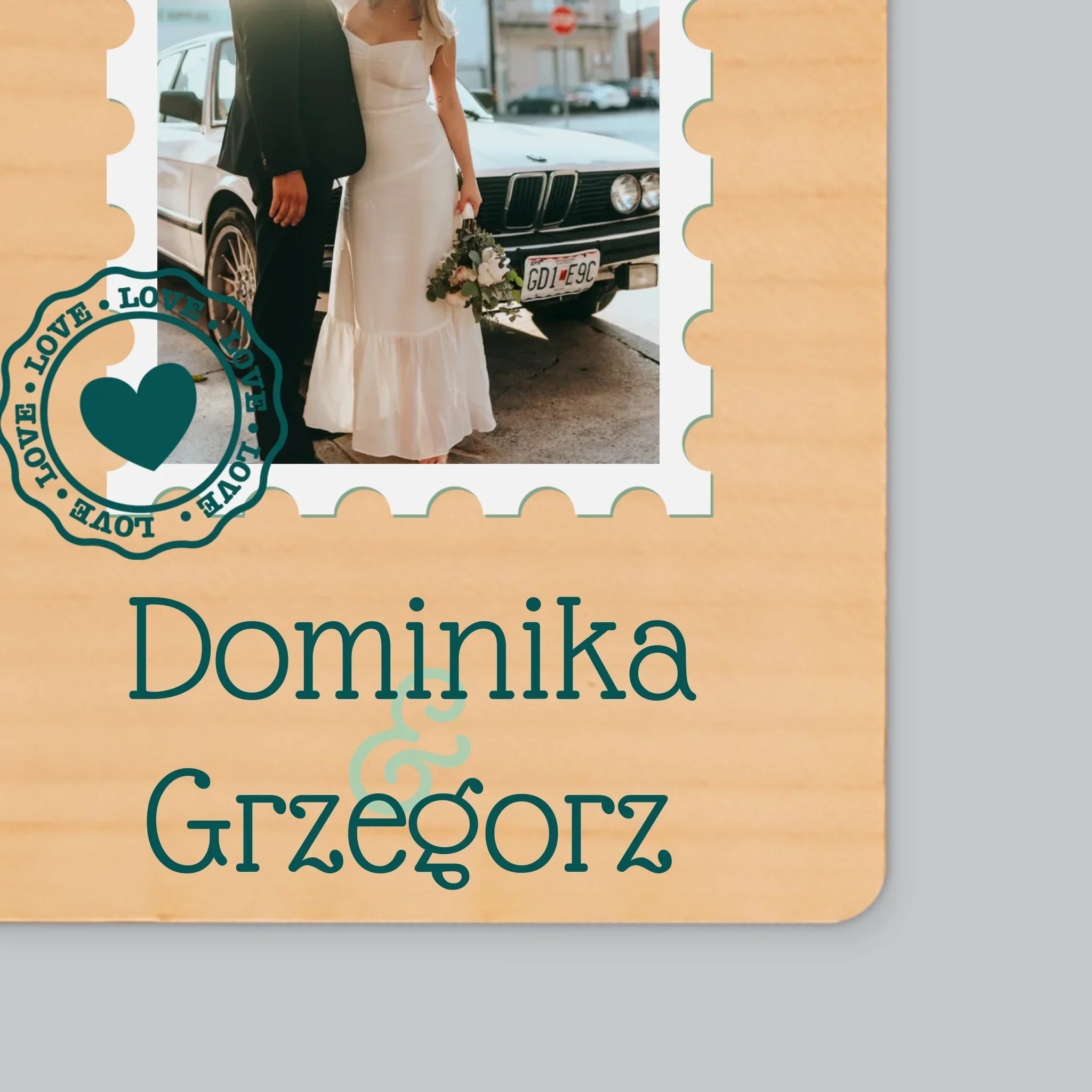 Zdjęcie i Podpis: Ślubna Pocztówka - Magnes Drewniany - Image 2