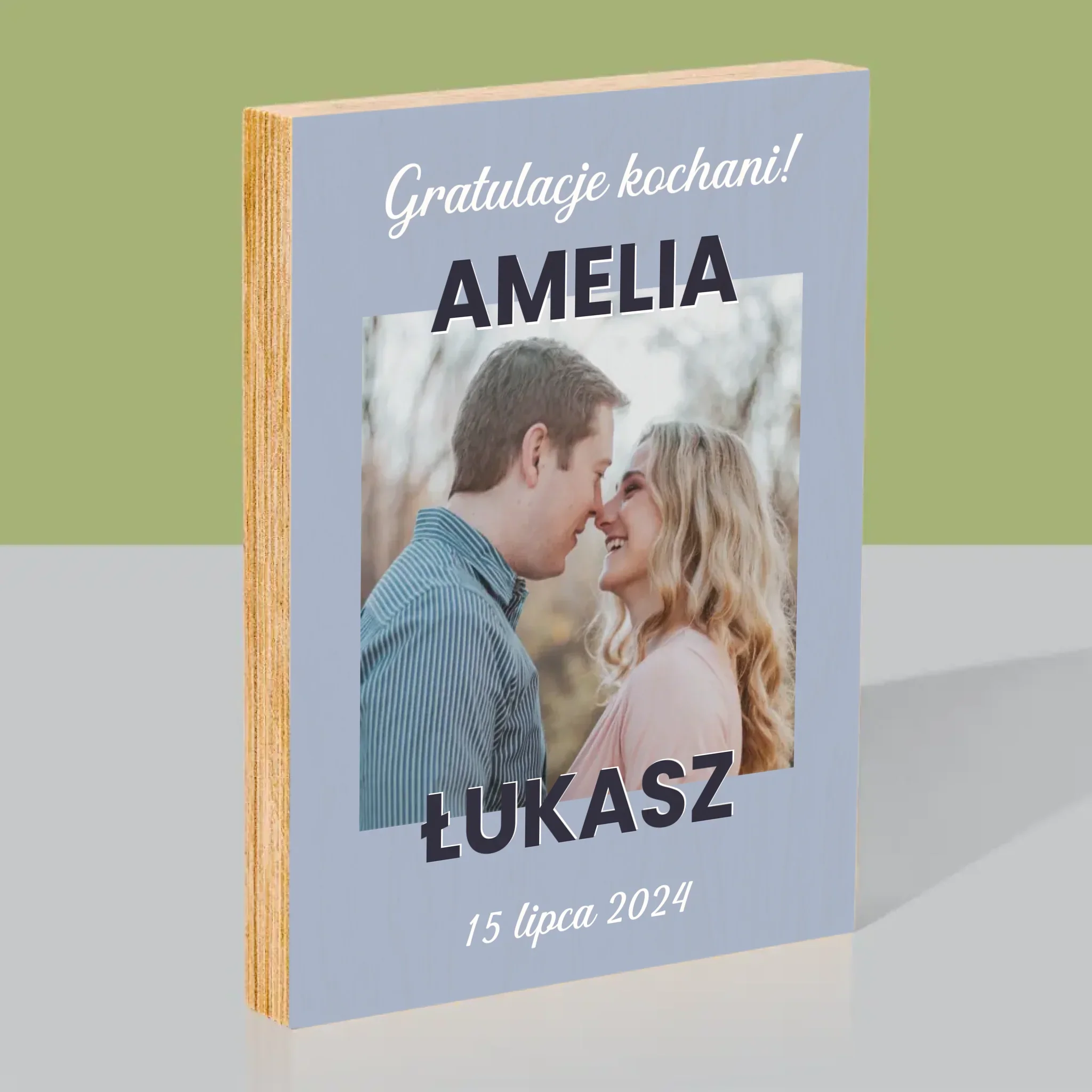 Zdjęcie i Podpis: Ślubne Gratulacje - Wydruk Na Drewnie