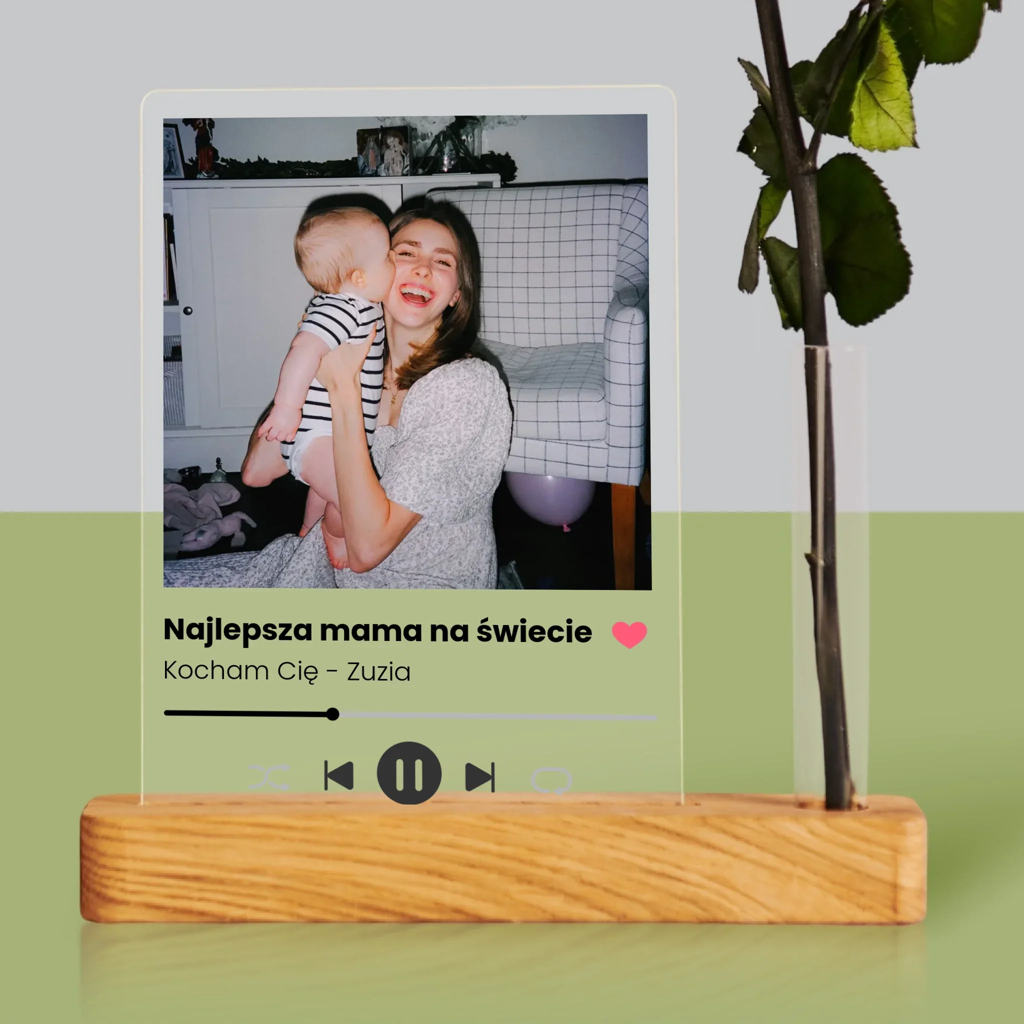 Zdjęcie i Podpis: Spotify Dla Mamy - Wydruk Na Szkle Akrylowym z Różą - Image 2