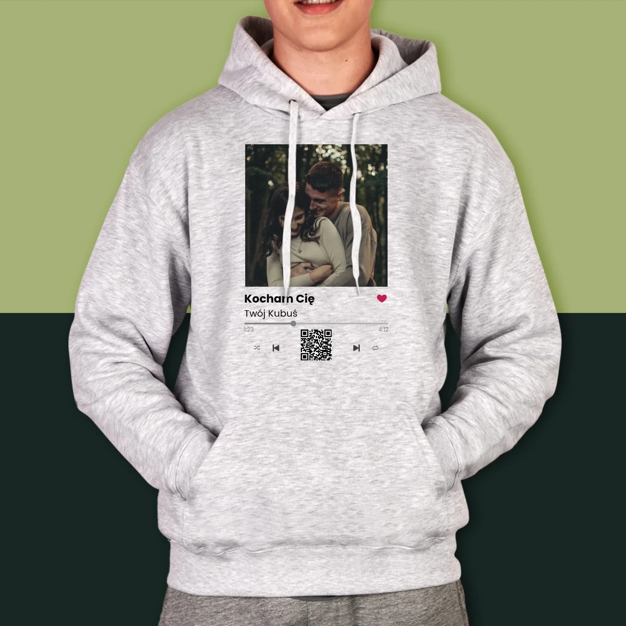 Zdjęcie i Podpis: Spotify z Kodem Qr - Bluza Męska z Kapturem - Image 5