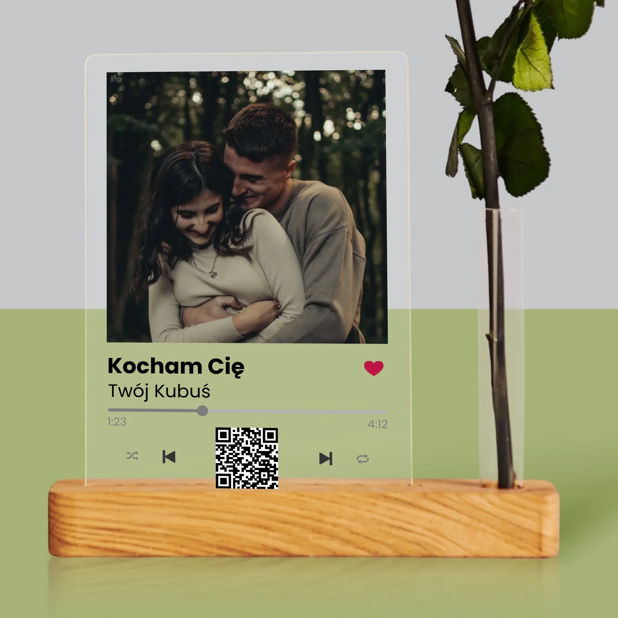 Zdjęcie i Podpis: Spotify z Kodem Qr - Wydruk Na Szkle Akrylowym z Różą - Image 2