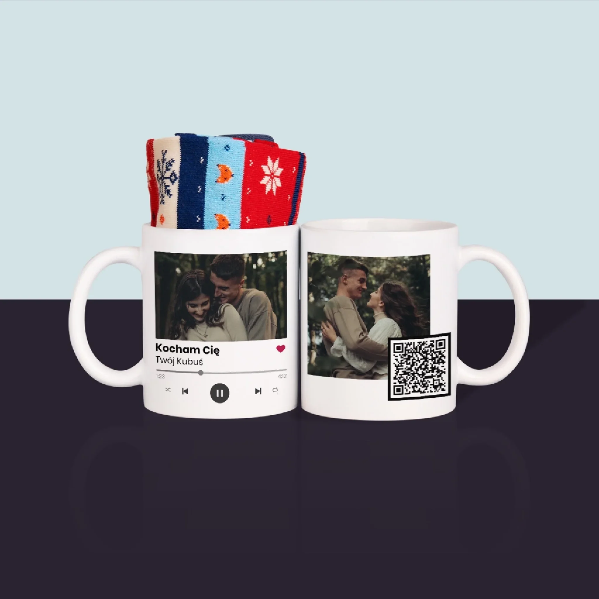 Zdjęcie i Podpis: Spotify z Kodem Qr - Zimowe Skarpetki w Kubku