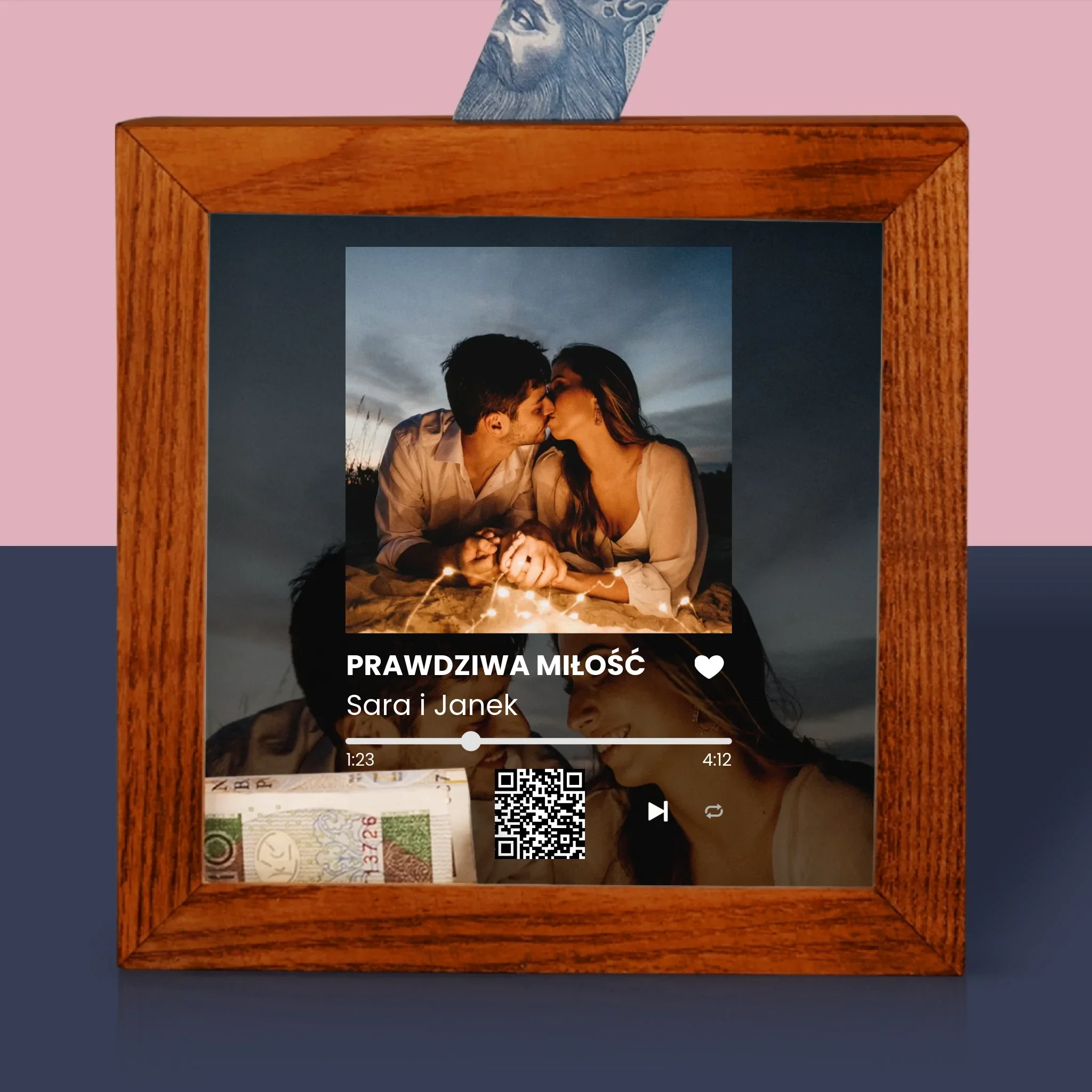 Zdjęcie I Podpis: Spotify Z Twoimi Zdjęciami I Kodem Qr - Drewniana Skarbonka - Image 2