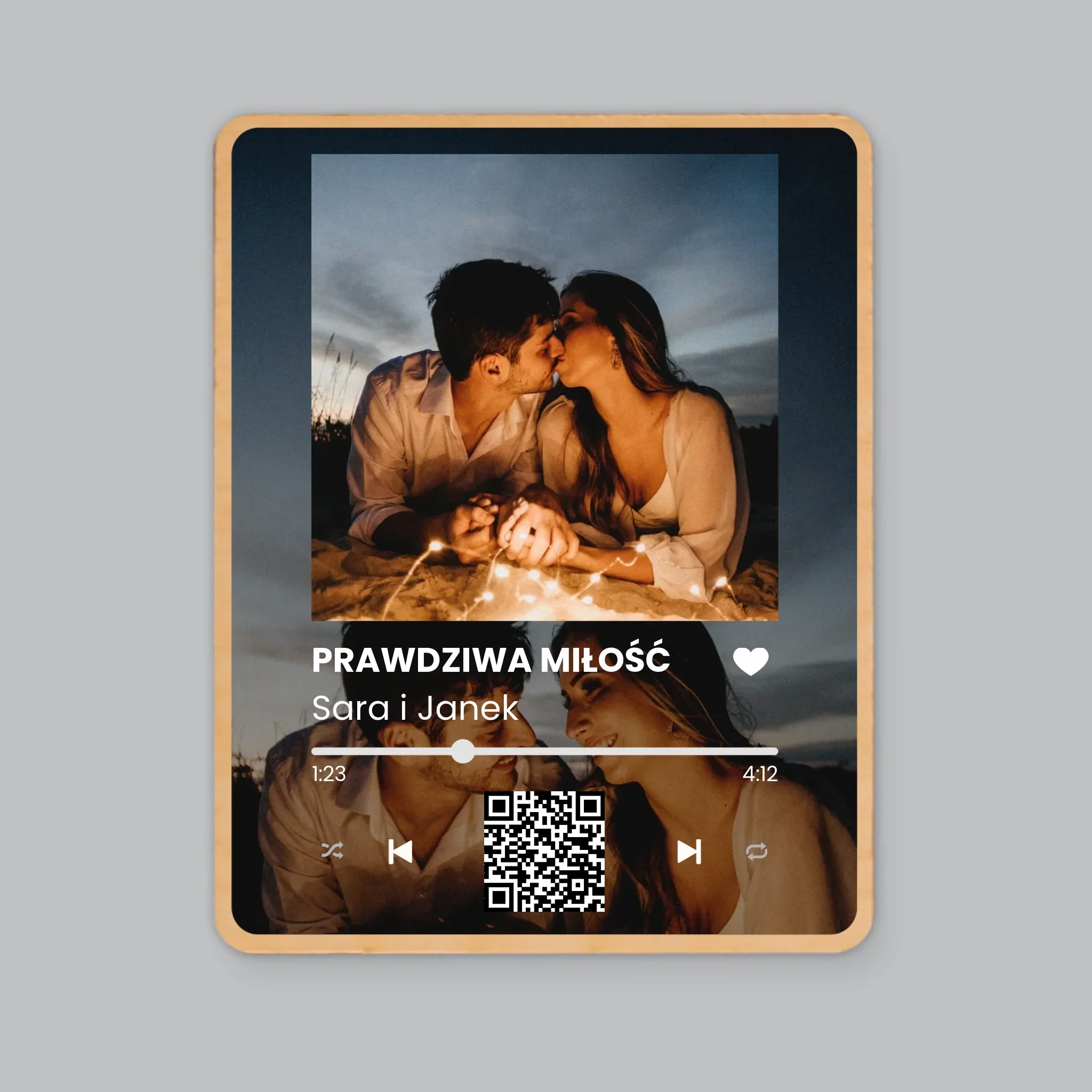 Zdjęcie i Podpis: Spotify z Twoimi Zdjęciami i Kodem Qr - Magnes Drewniany