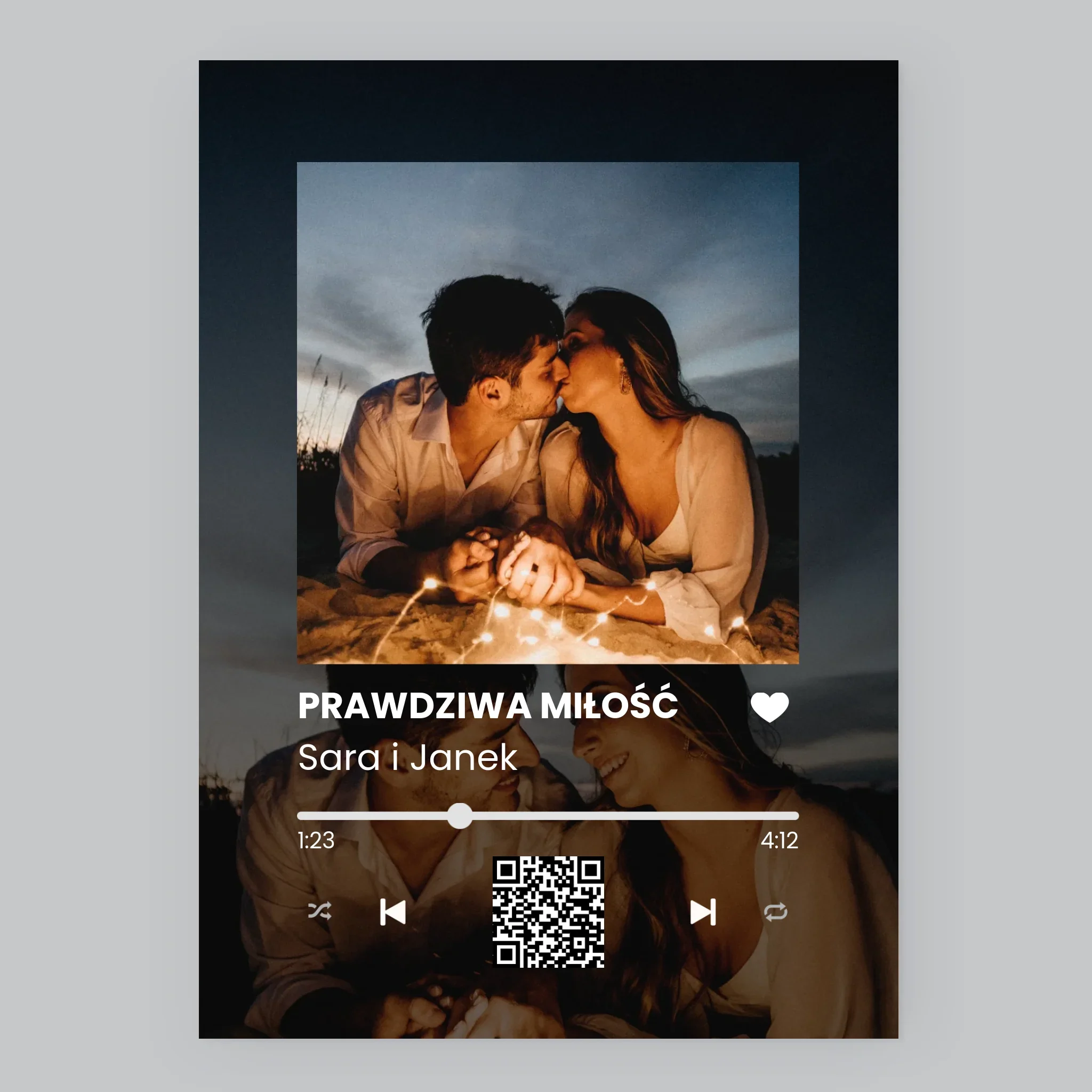 Zdjęcie i Podpis: Spotify z Twoimi Zdjęciami i Kodem Qr - Wydruk Obramowany