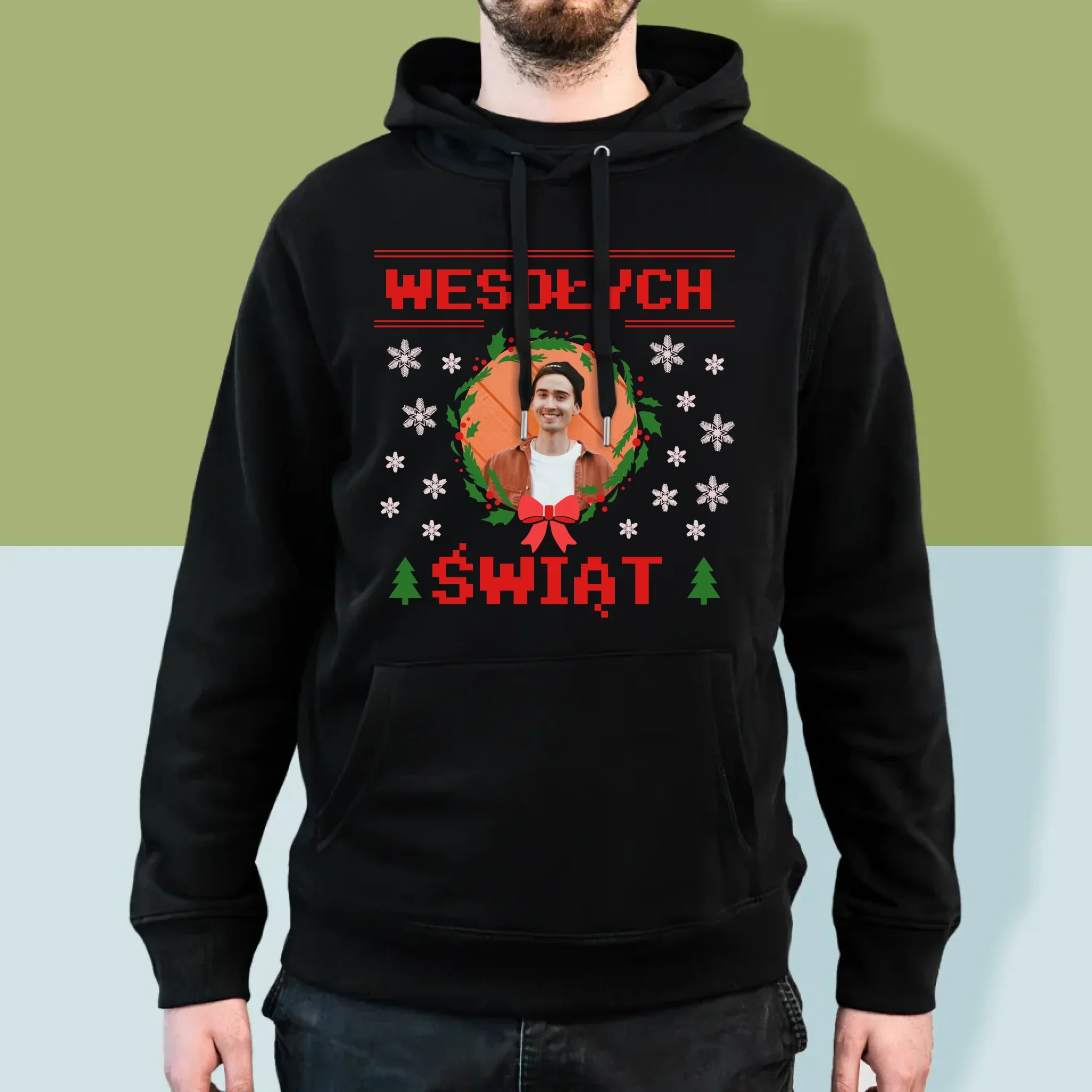 Zdjęcie I Podpis: Świąteczny Sweter - Bluza Męska Z Kapturem
