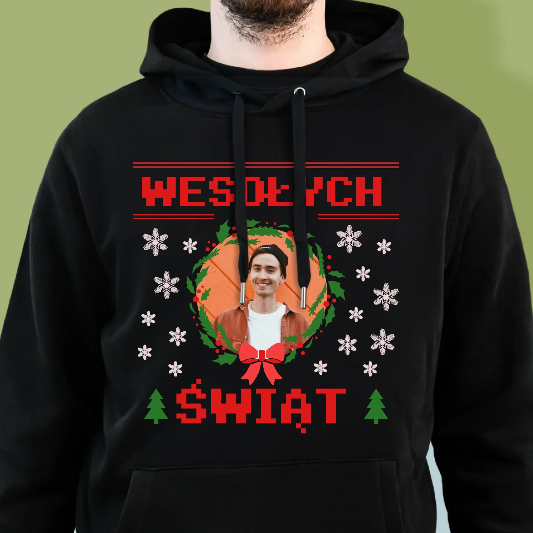 Zdjęcie I Podpis: Świąteczny Sweter - Bluza Męska Z Kapturem - Image 2